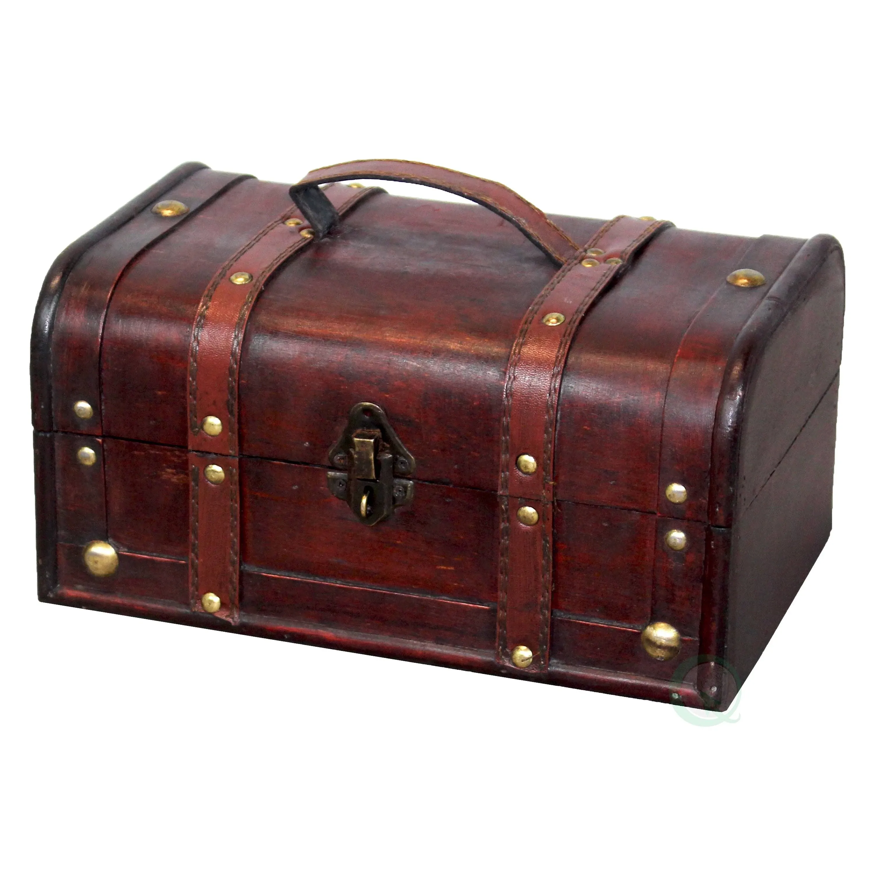 Decorative Vintage Wood Treasure Box with Handle and Small Padlock