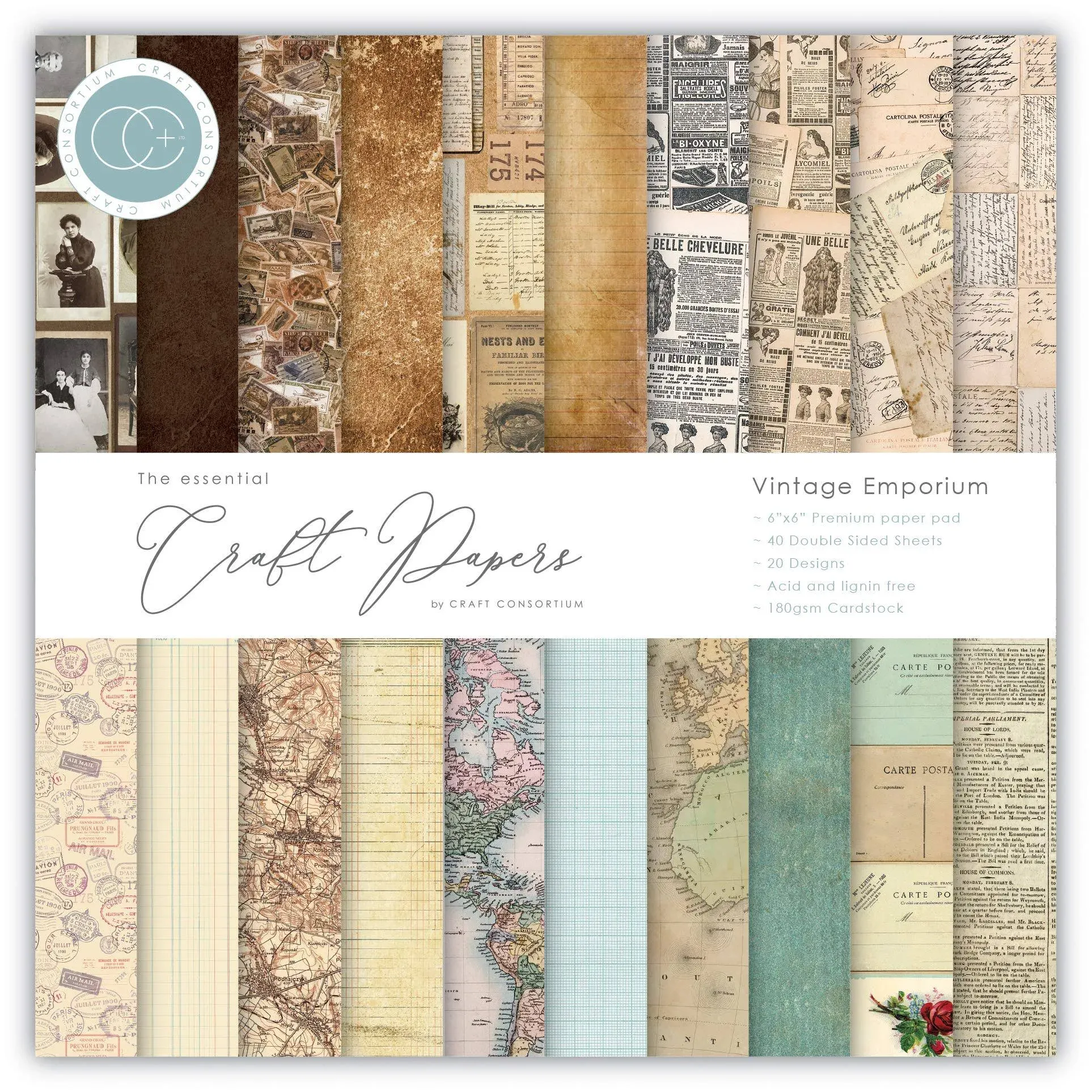 Craft Consortium Vintage Emporium Paper Pad 6in x 6in