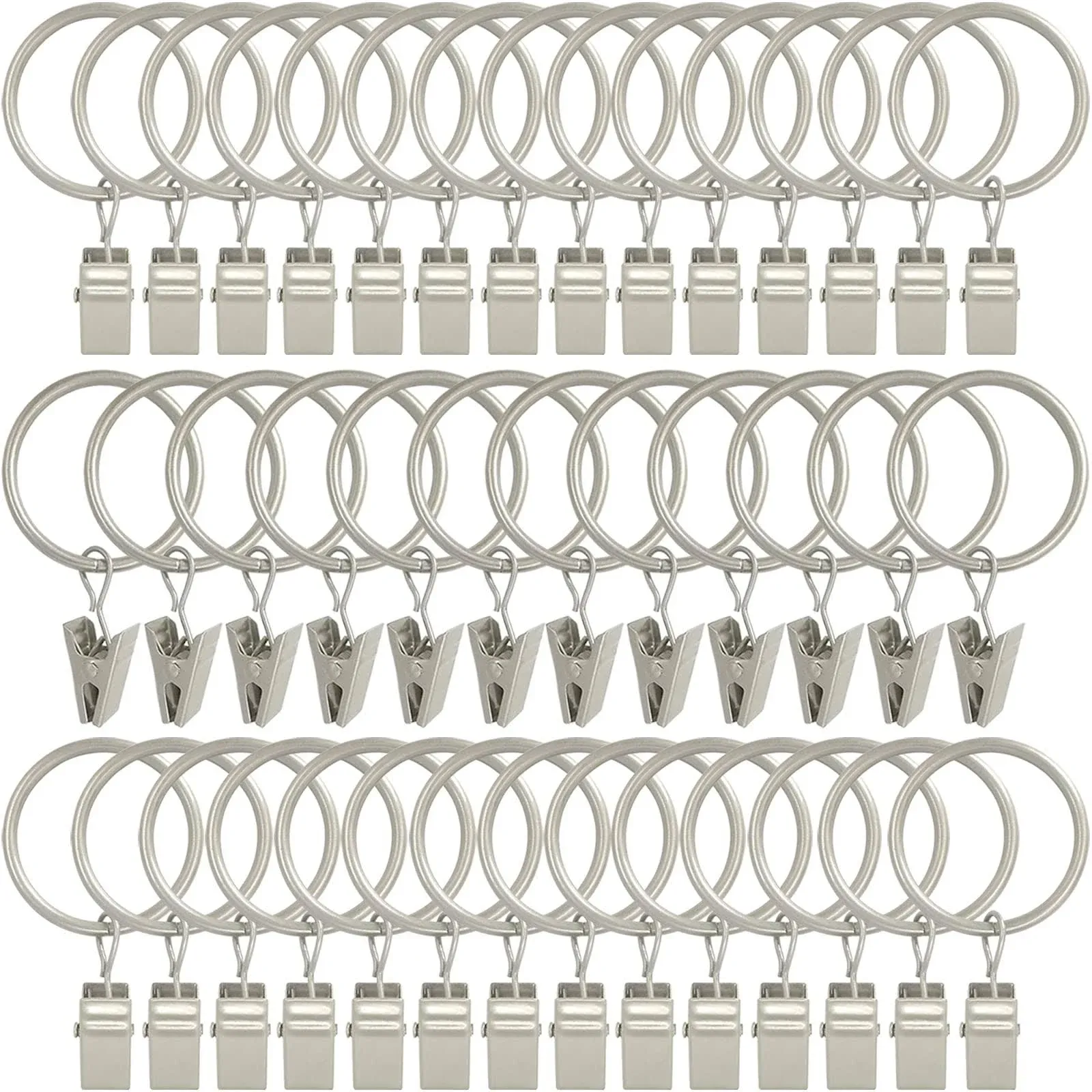 40 Pack Curtain Rings with Clips, Drapery Clips with Rings, Drapes Rings 1.26 in Interior Diameter, Fits up to 1 in Curtain Rod, Matte Silver