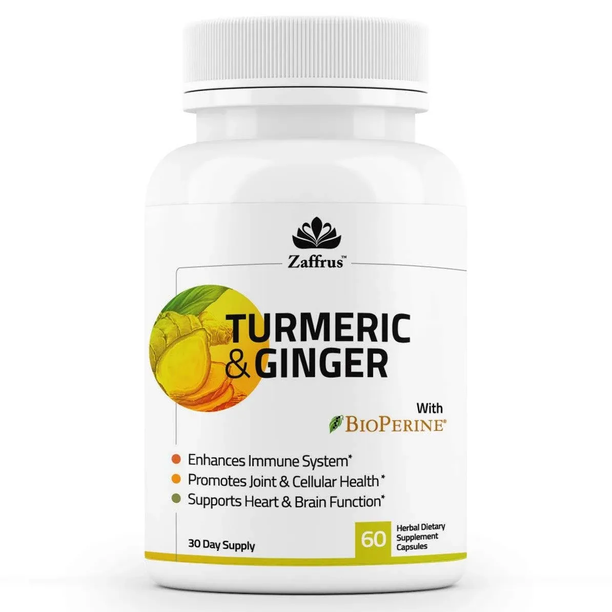 Zaffrus - Organic Turmeric Curcumin & Ginger with Black Pepper (Bioperine) for ...