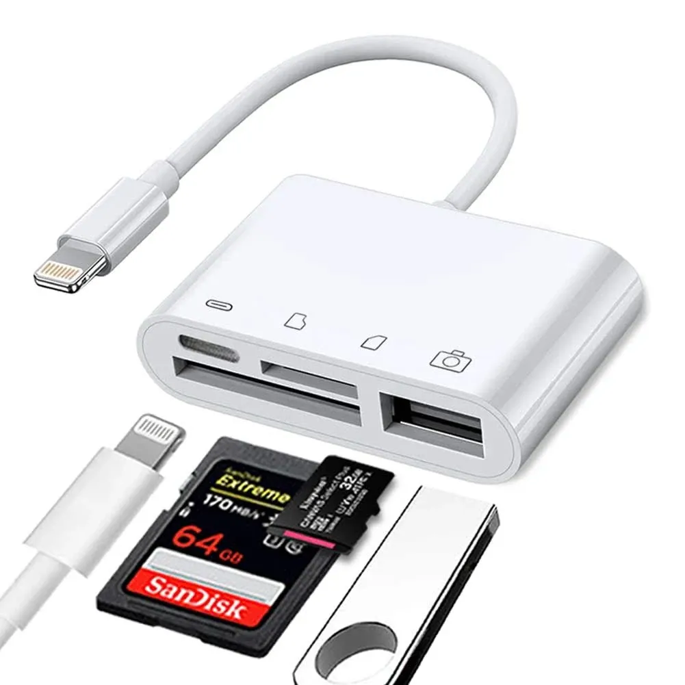 SD Card Reader for iPhone with Lightning Ports, Memory Card Reader with Charging Port, Trail Game Camera Card Viewer Adapter, Plug and Play