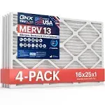 BNX TruFilter 16x25x1 Air Filter MERV 13 (4-Pack) - Made in USA - Electrostatic Pleated Air Conditioner HVAC AC Furnace Filters