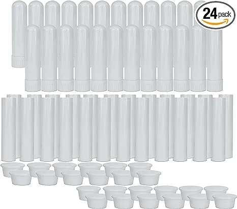 Essential Oil Aromatherapy White Nasal Inhaler Tubes (24 Complete Sticks), Empty Blank Nasal