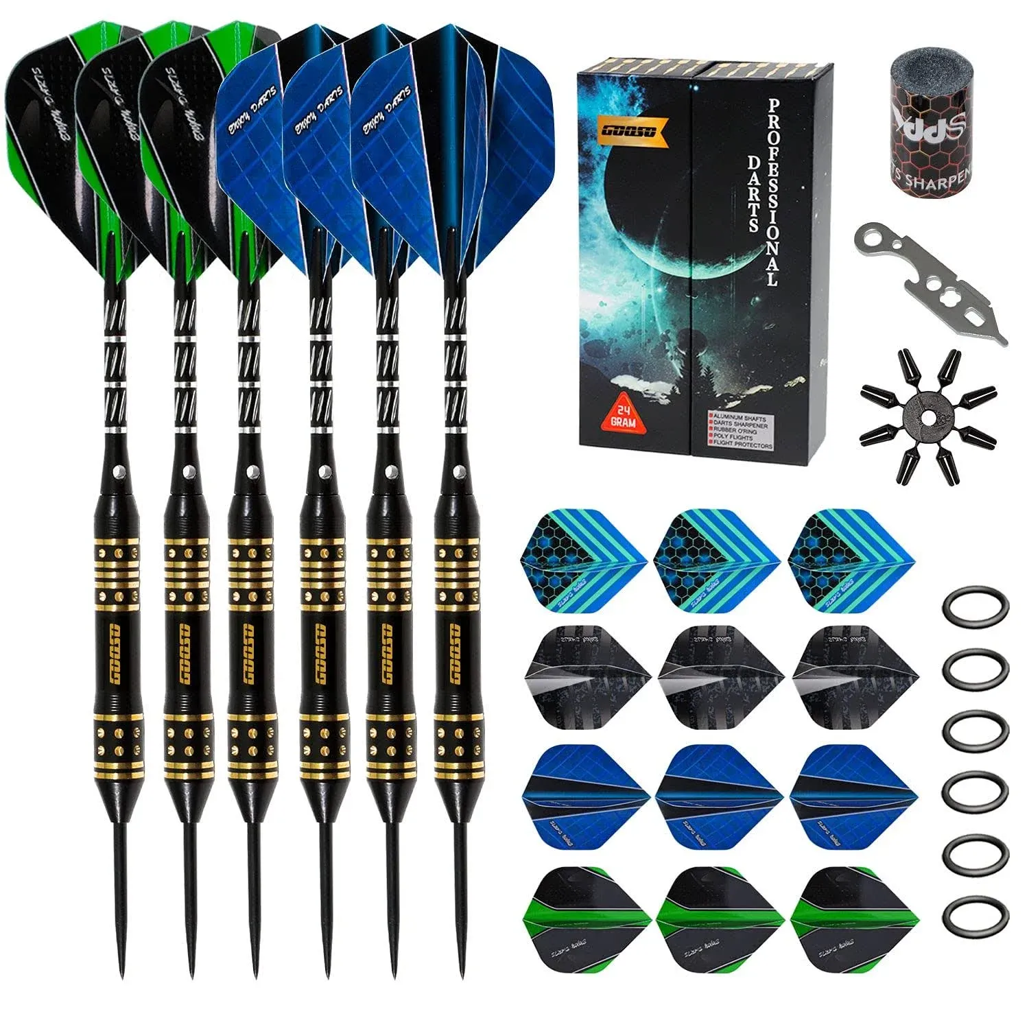 GOOSO Professional Steel Tip Darts Set | 24g/22g/20g/18g Brass Barrel with 12pcs ...