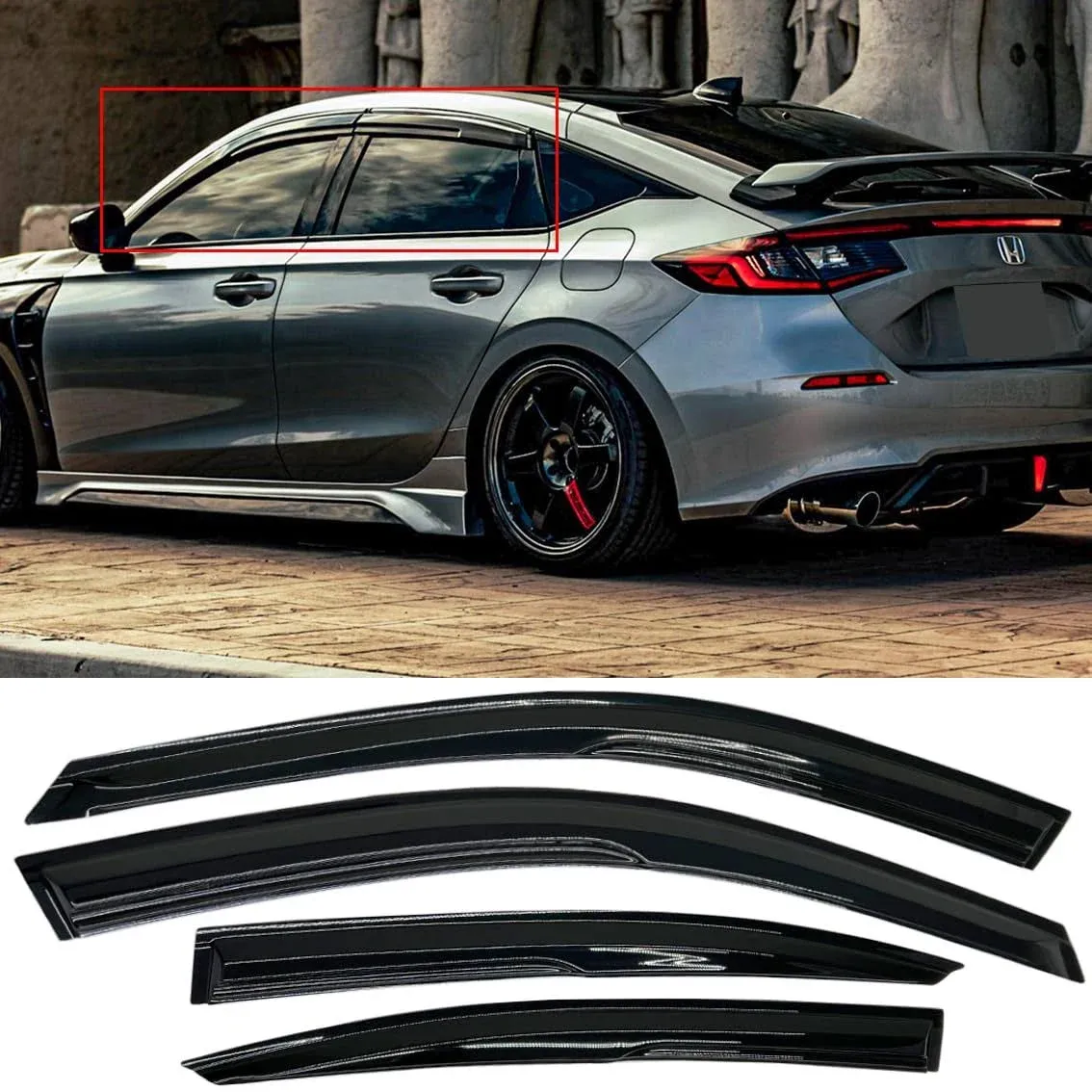 FITS 2022-2024 HONDA CIVIC HATCHBACK FL2 FL5 JDM MUGEN STYLE WINDOW VISOR RAIN GUARD VENT