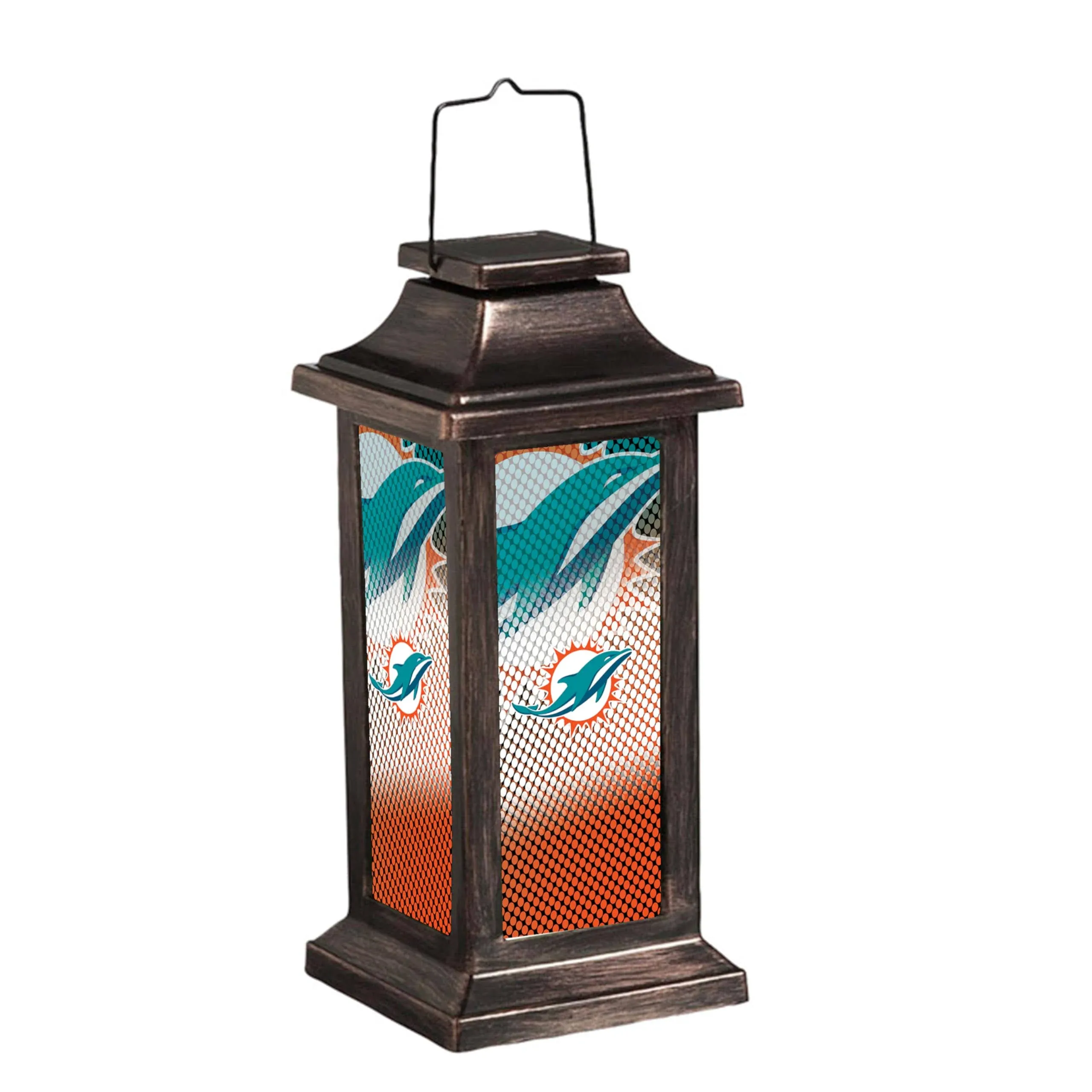 Evergreen Miami Dolphins 10 in. Indoor/Outdoor Solar LED Garden Lantern