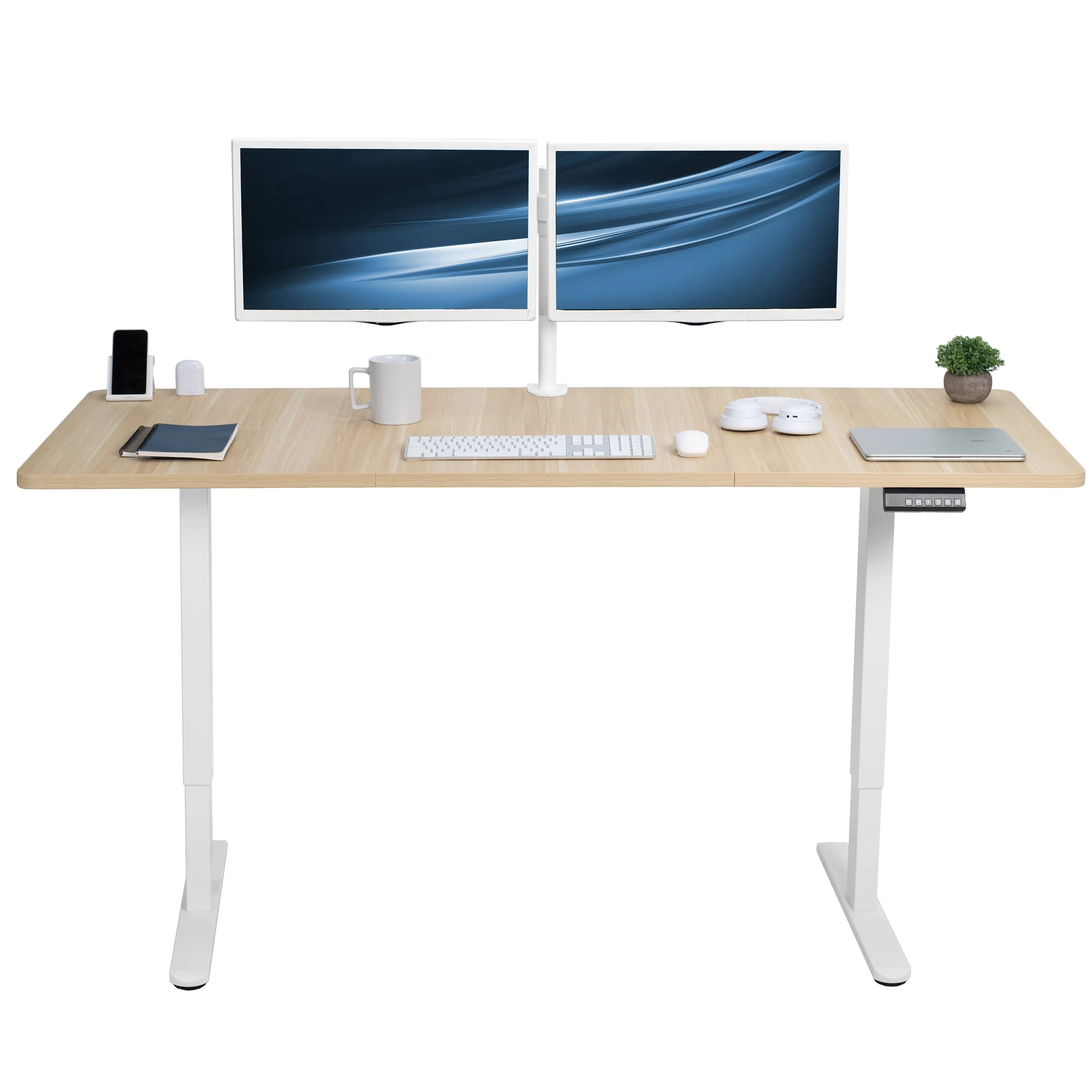 VIVO Electric Dual Motor 71” x 30” Standing Desk, Light Wood Top, White Frame