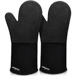 sungwoo Silicone Oven Mitts, Heat Resistant Oven Gloves with Quilted Liner Non-Slip Textured Grip Perfect for BBQ, Baking, Cooking and Grilling - 1 Pair 13.8 Inch Grey & Black