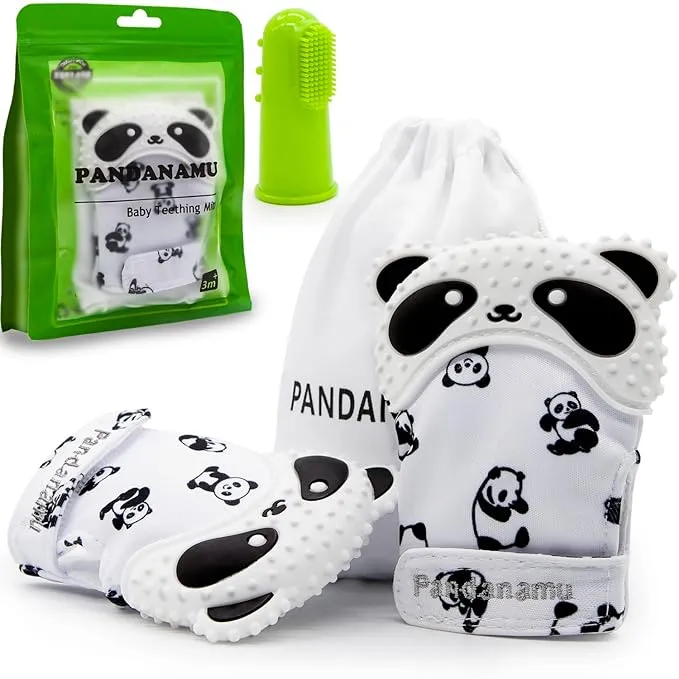 Pandanamu Baby Teething Mitten Panda Teether Mitten with Baby Toothbrush ...