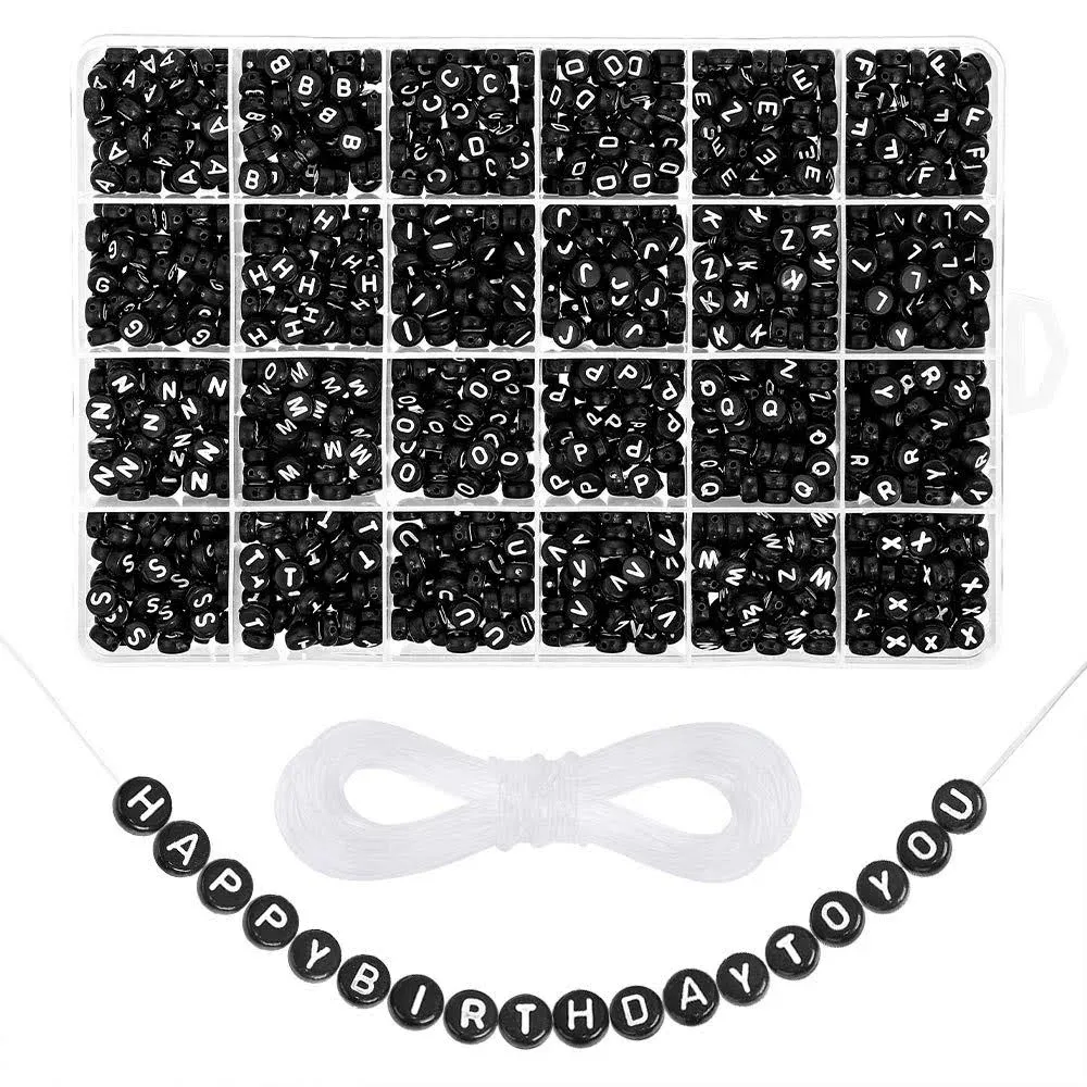 1620 Pieces A-Z Letter Beads, 7x4mm Sorted Alphabet Beads and Black Acrylic Letter Bead Kit, Vowel Letter Beads for Jewellery Making&Crafts&Name Bracelets