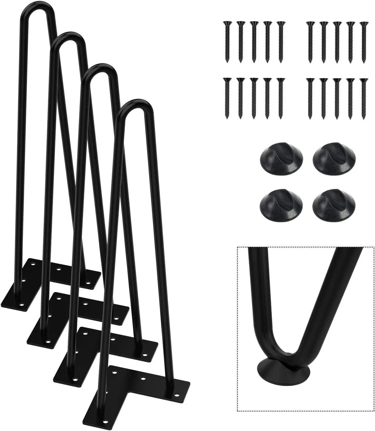 Orgerphy 16” Black Hairpin Furniture Legs(4PCS) | Heavy-Duty Hairpin Legs End Table Legs| with Screws and 4pcs Bonus Rubber Floor Protectors | Metal Table Legs Desk Legs Furniture Legs for DIYers