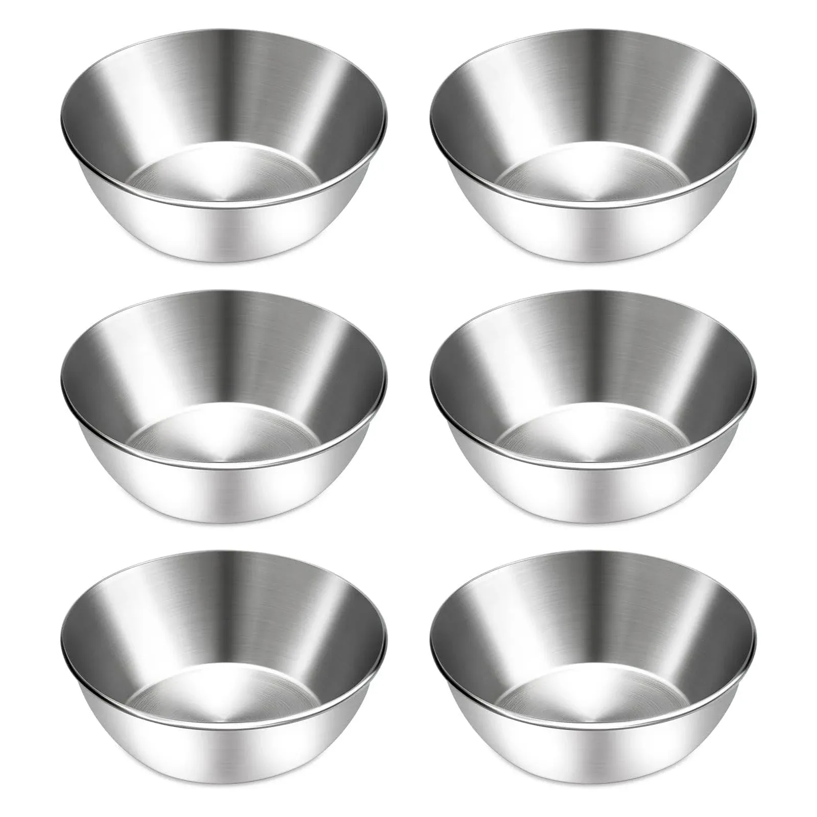 BILLIOTEAM 6 Pcs Stainless Steel Sauce Dishes, Round Seasoning Bowls, Mini Appetizer Plates, Sushi Dipping Bowl Mixing Saucers (3.15 x 1.18 Inch)