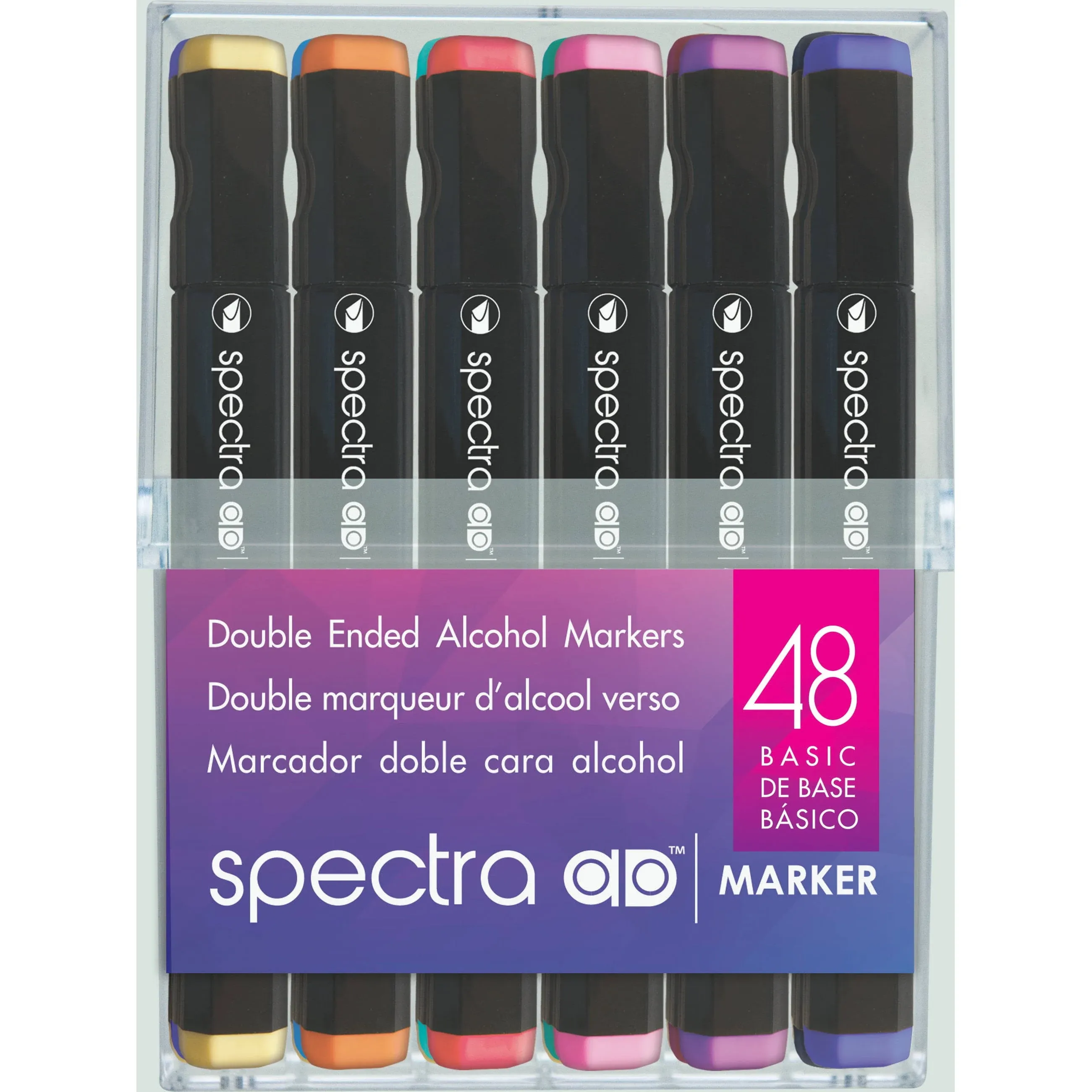 AD Marker Chartpak Spectra, Tri-Nib and Brush Dual-Tip, 48 Assorted Basic Color Set in Hard Plastic Cubes, 1 Each (SBASIC48AD)