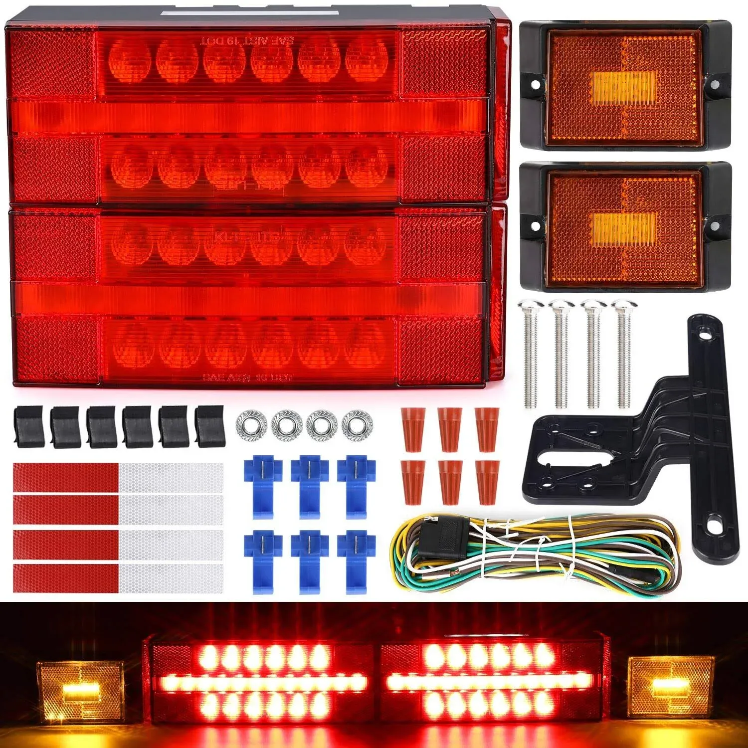 Linkitom New Submersible LED Trailer Light Kit, Super Bright Fully Waterproof Tail Lights, Combined Stop,Tail Lights,Turn and License Lights