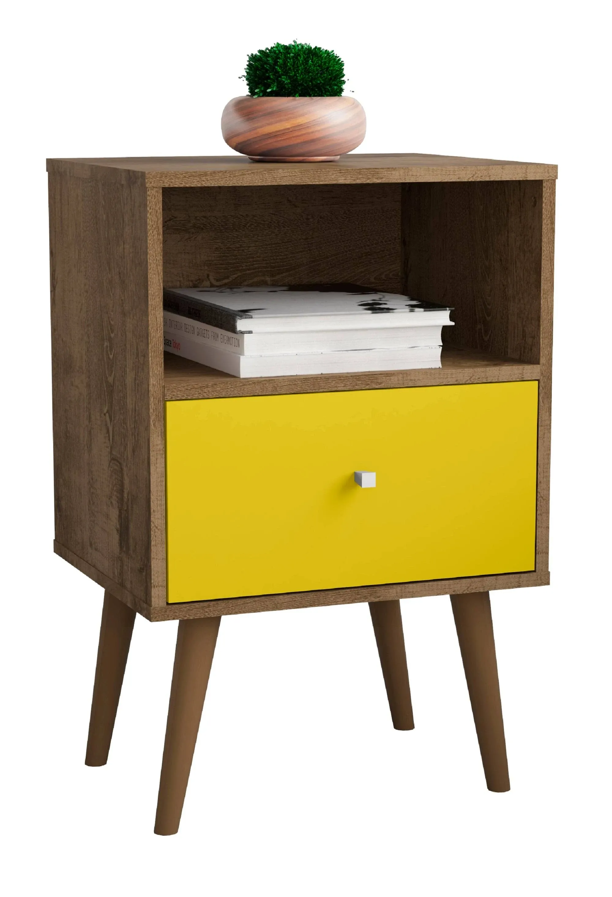 Manhattan Comfort Liberty Mid Century-Modern Nightstand 1.0 with 1 Cubby Space ...