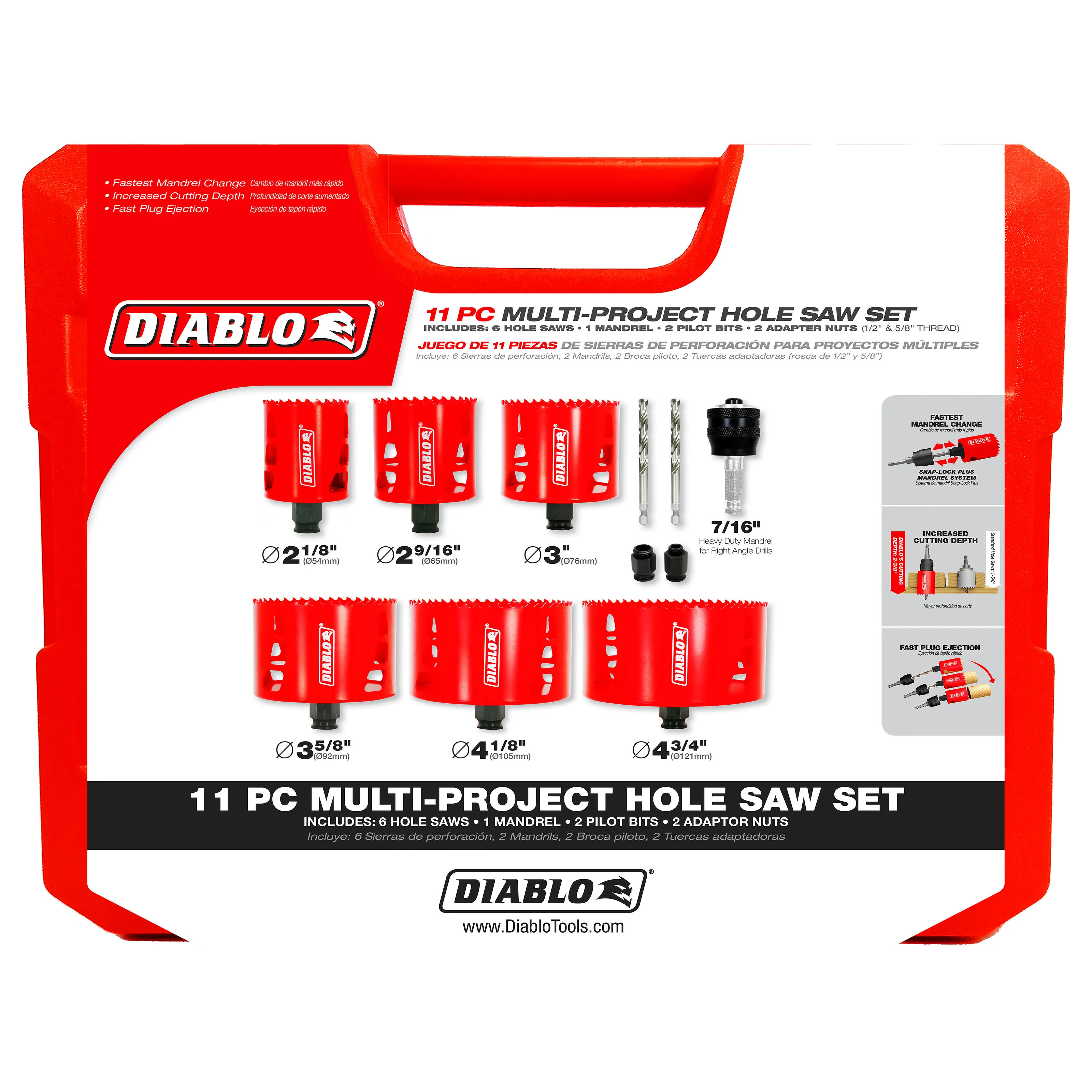 Diablo DHS11SLD - 11 PC Multi-Project Bi-Metal Hole Saw Set