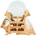 Bamboo Dish Drying Rack 3 Tier Collapsible Dish Rack With Utensil Holder Wooden 