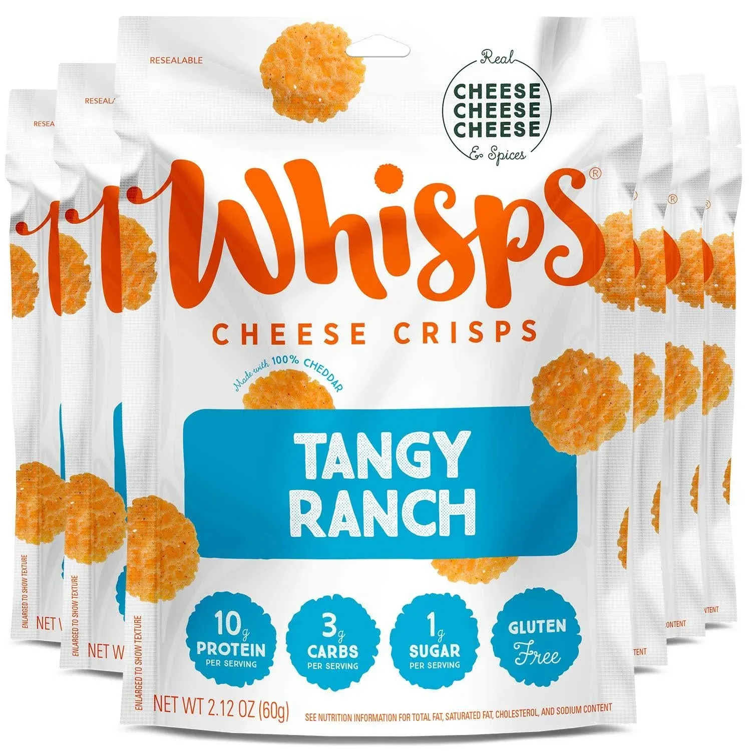 Whisps Cheese Crisps Tangy Ranch | Protein Chips | Healthy Snacks | Protein Snacks, Gluten Free, High Protein, Low Carb Keto Food (2.12 Oz, 6 Pack)