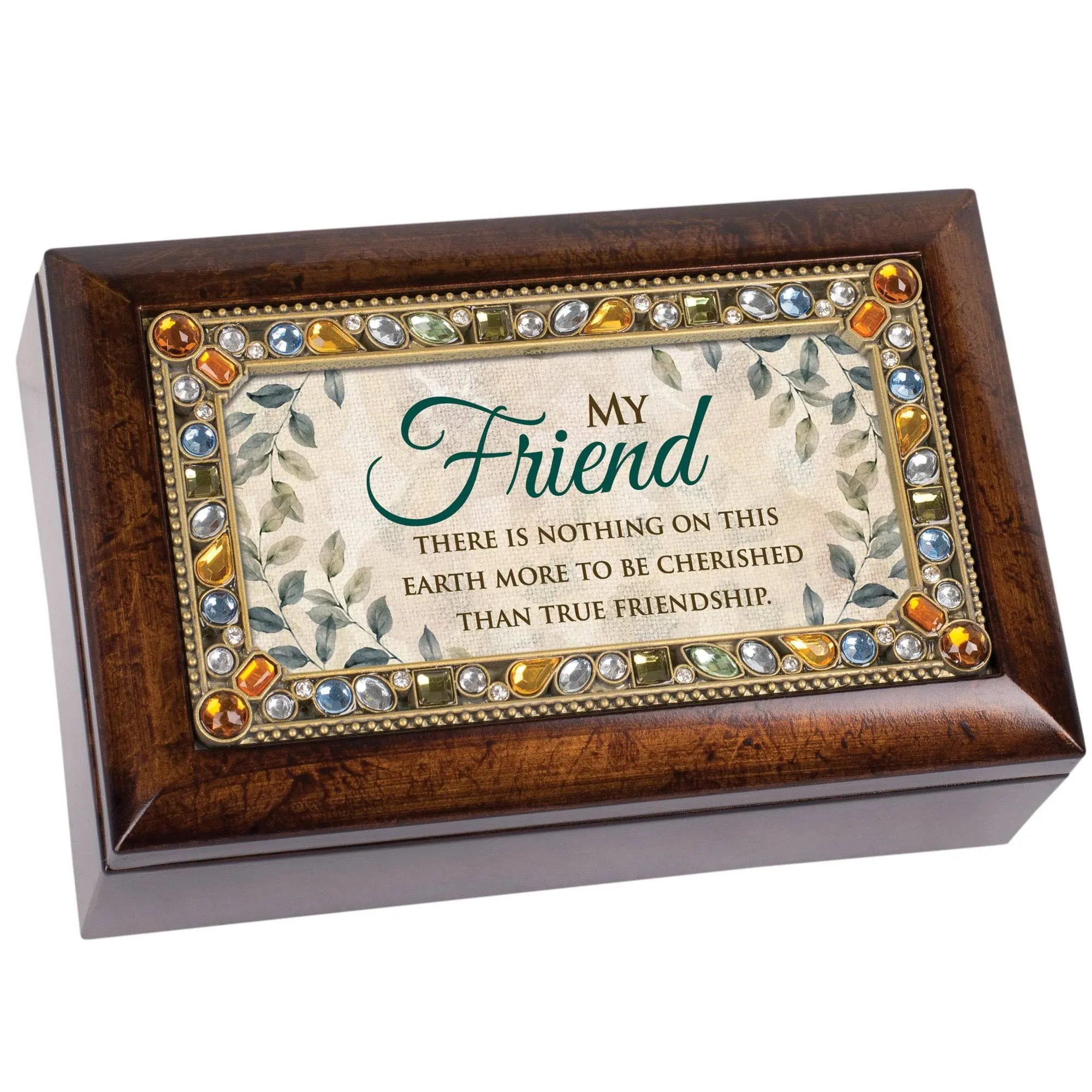 "My Friend Cherished True Friendship Jeweled Amber Earth Tone Petite Music Box Plays That's What Friends are for"