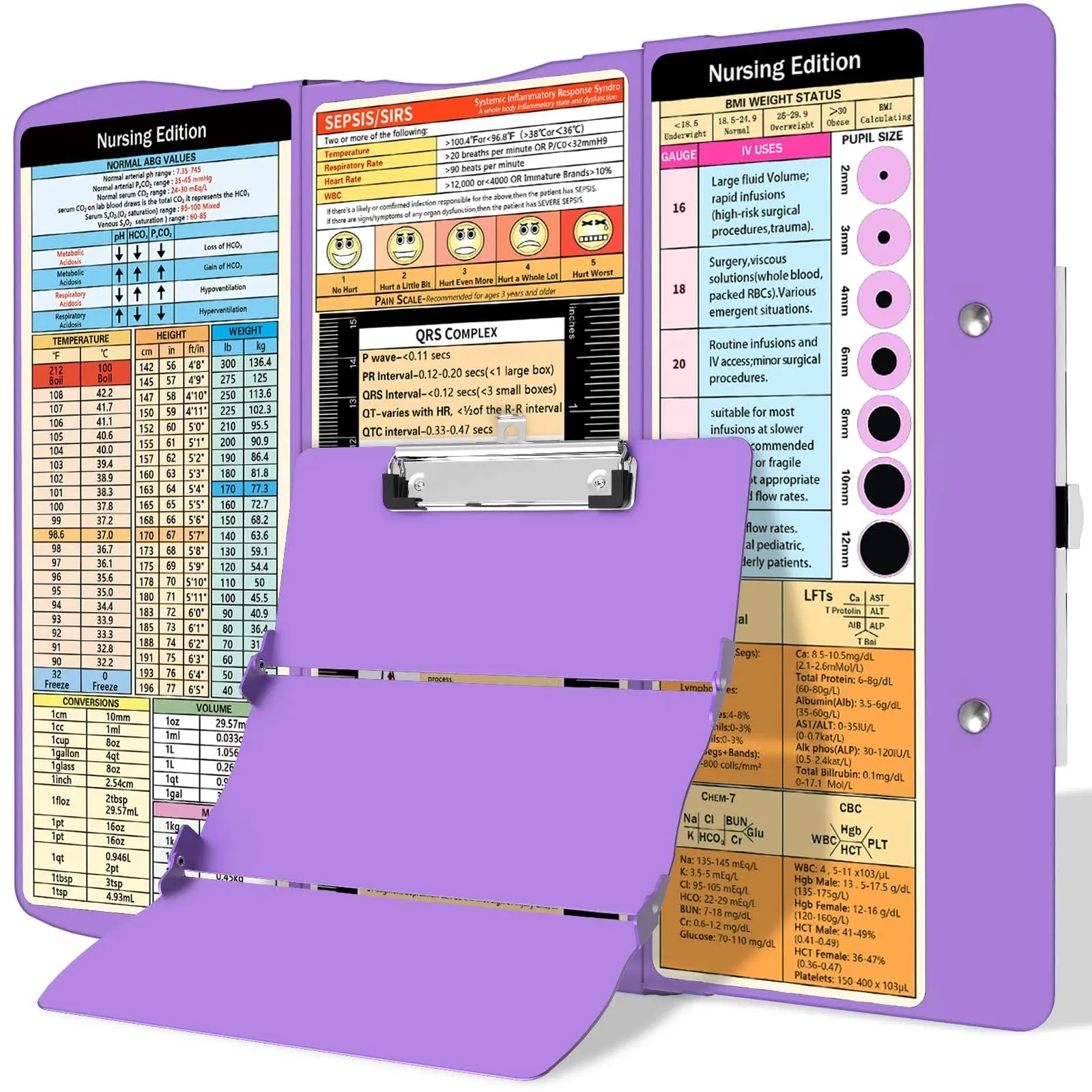 Nursing Clipboard Foldable Clipboard Medical: Nursing Edition Cheat Sheets Aluminum 3 Layers Foldable Clipboard Nursing Pocket Size Profile Clip Nurse Clipboard Notepad for Nurses Students and Doctors