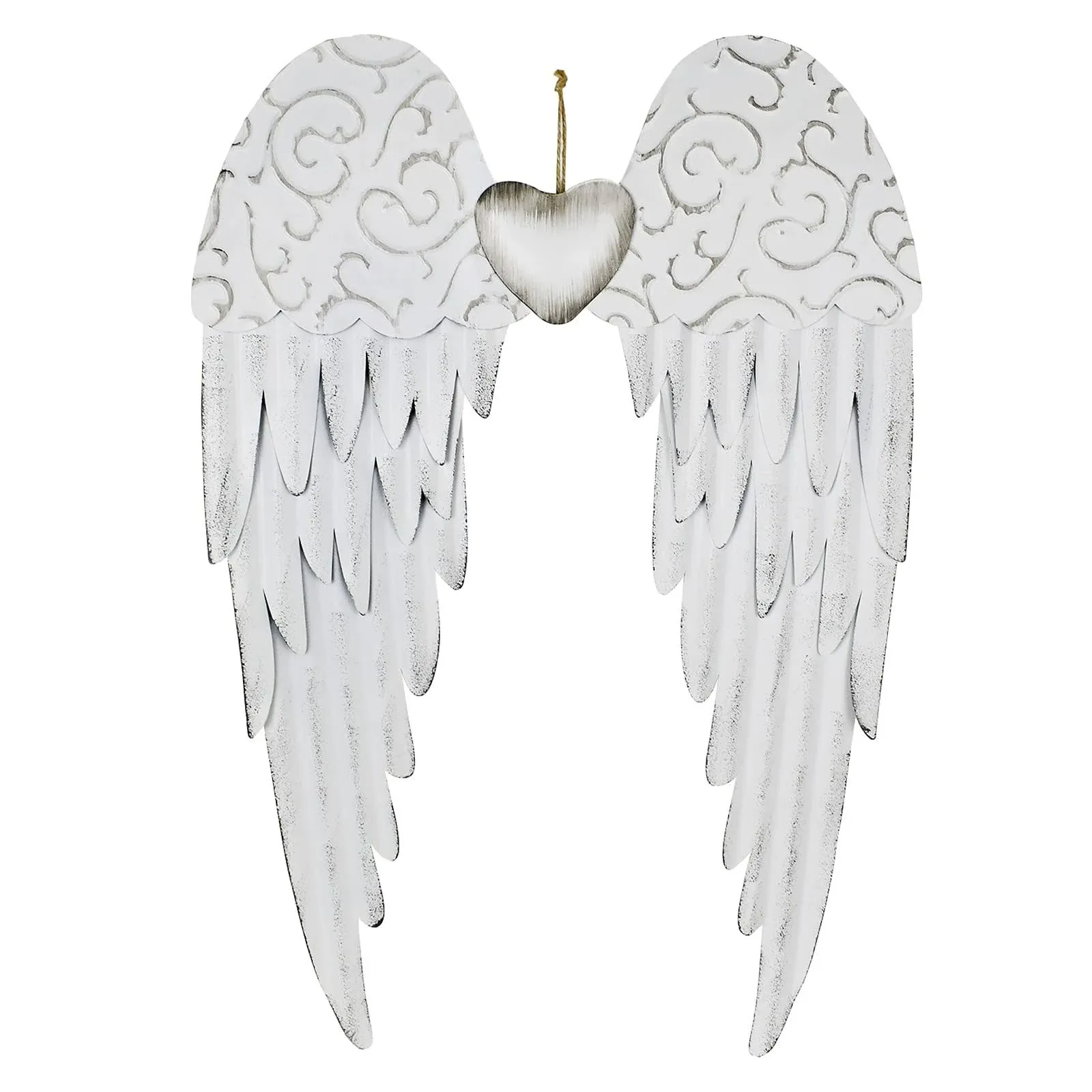 Angel Wings Wall Decoration, Antique Hanging Metal Angel Wings Wall Décor with Heart Decorative Angel Wings Wall Sculpture Indoor Outdoor Wall Decor Hanging for Home Bedroom Living Room Garden (1)