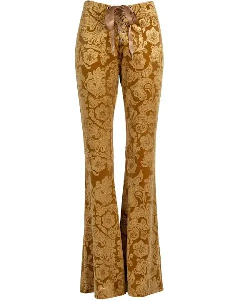 Pretty Attitude Women's Yellow Velvet Bell Bottoms 70s Flare Leggings Palazzo