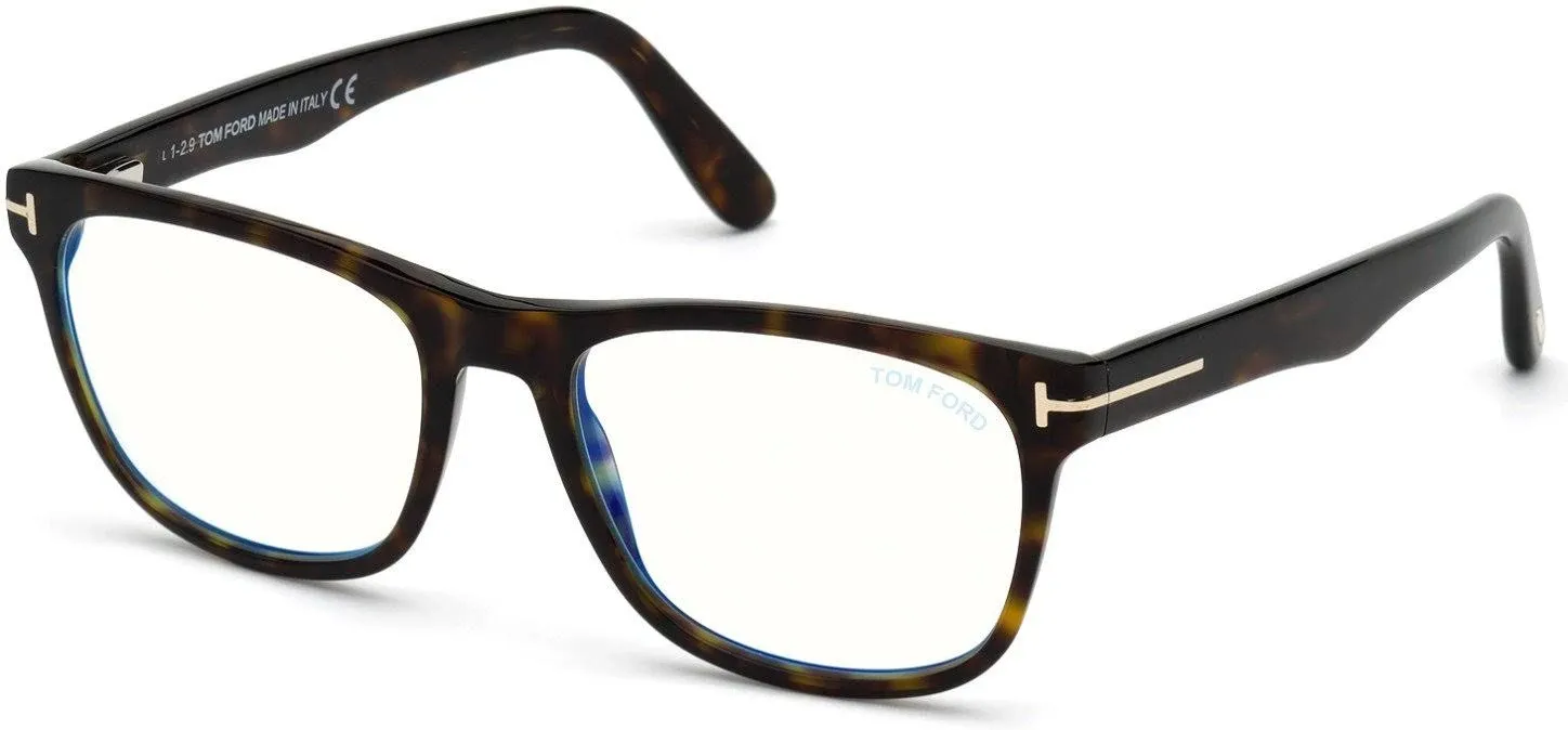 Eyeglasses Tom Ford FT 5662 -B 052 Shiny Classic Dark Havana/Blue Block Lenses