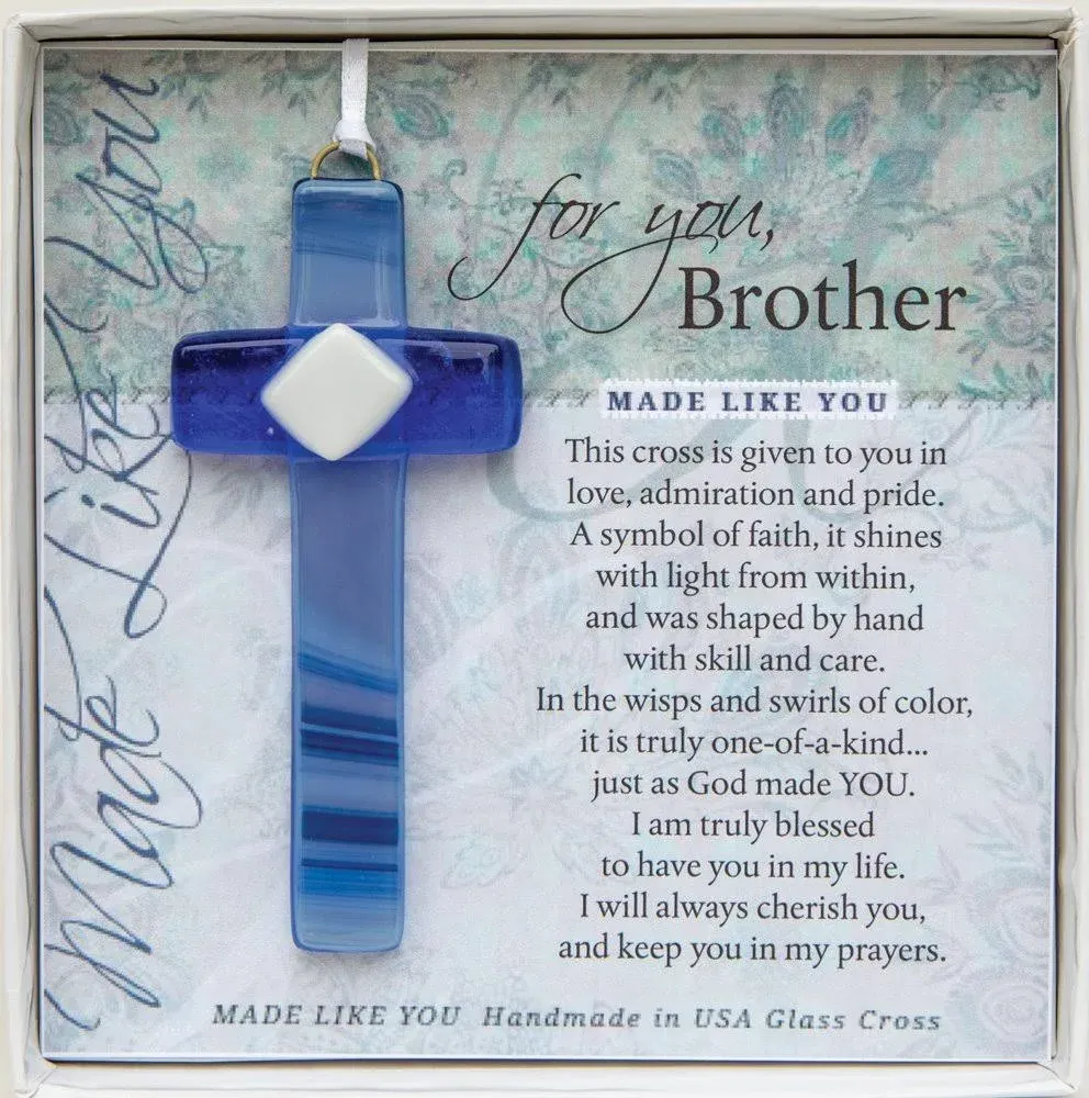 The Grandparent Gift Co. Made Like You Handmade Glass Cross Gift, Blue