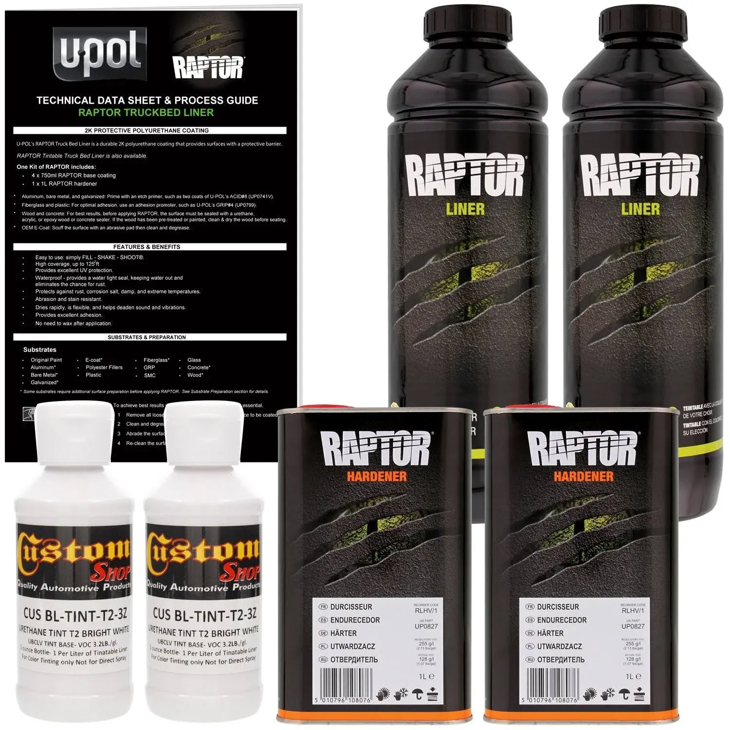 U-POL Raptor Tintable Bright White Spray-On Truck Bed Liner Coating, 2 Liters