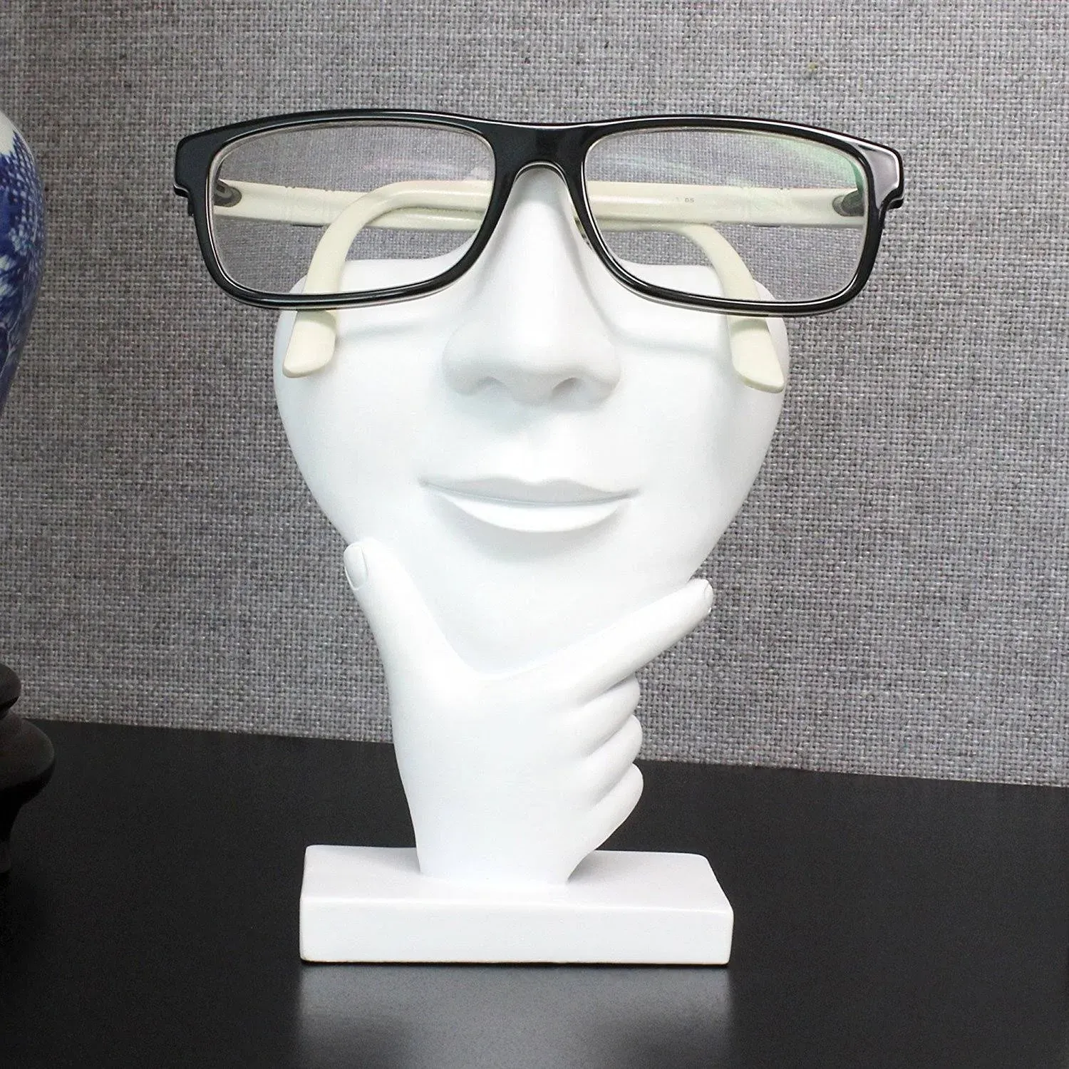 Jewelrynanny Artsy Face Eyeglass Holder Stand - Sculpted Nose for Eyeglasses or Sunglasses Thinker White