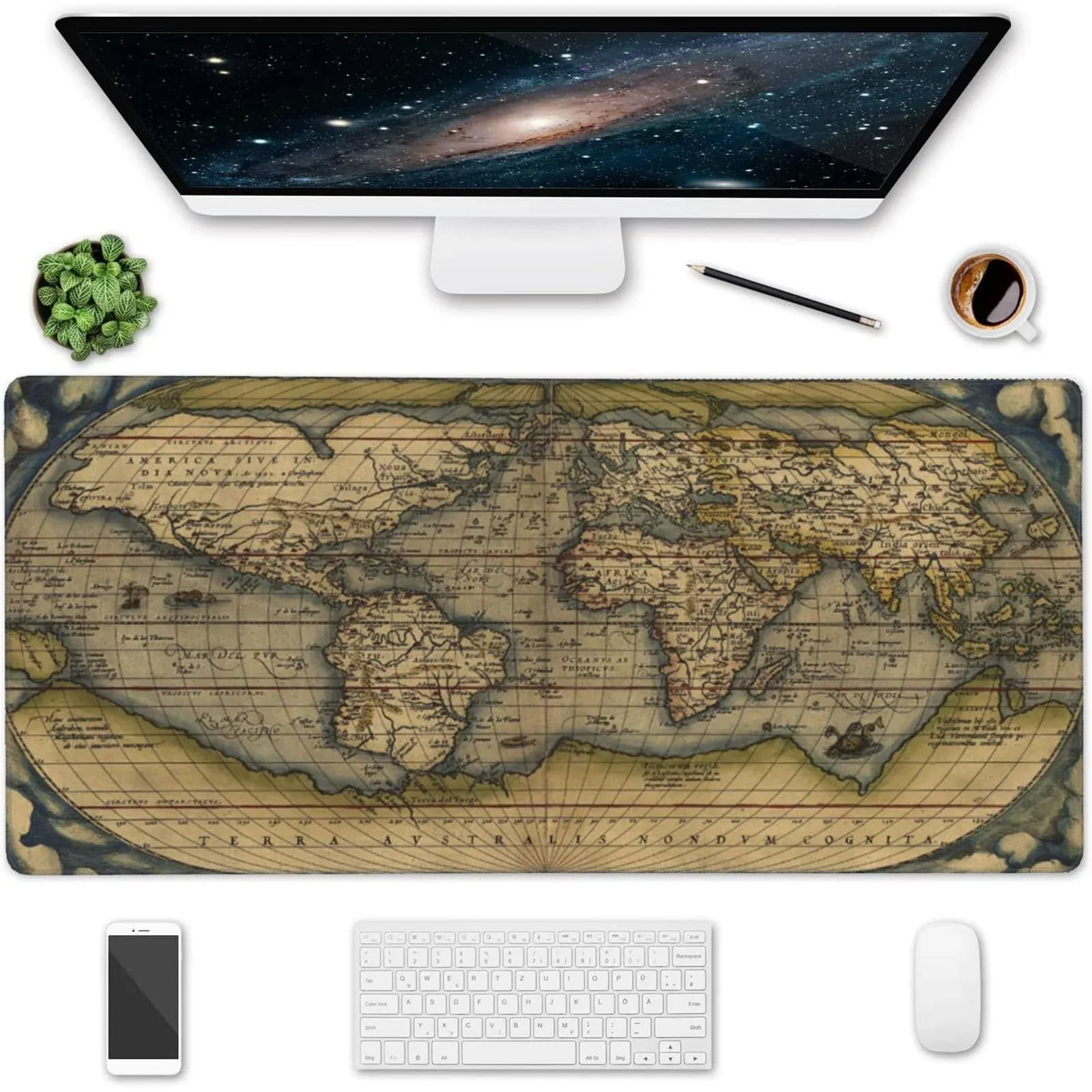 Desk Mat World Map 35.5" x 15.7" Mouse Pad Large,Keyboard Mats for Desk,Extended Mouse Pad,Non-Slip Base Stitched Edges Desk Pad,Desk Cover,Home Office Accessories