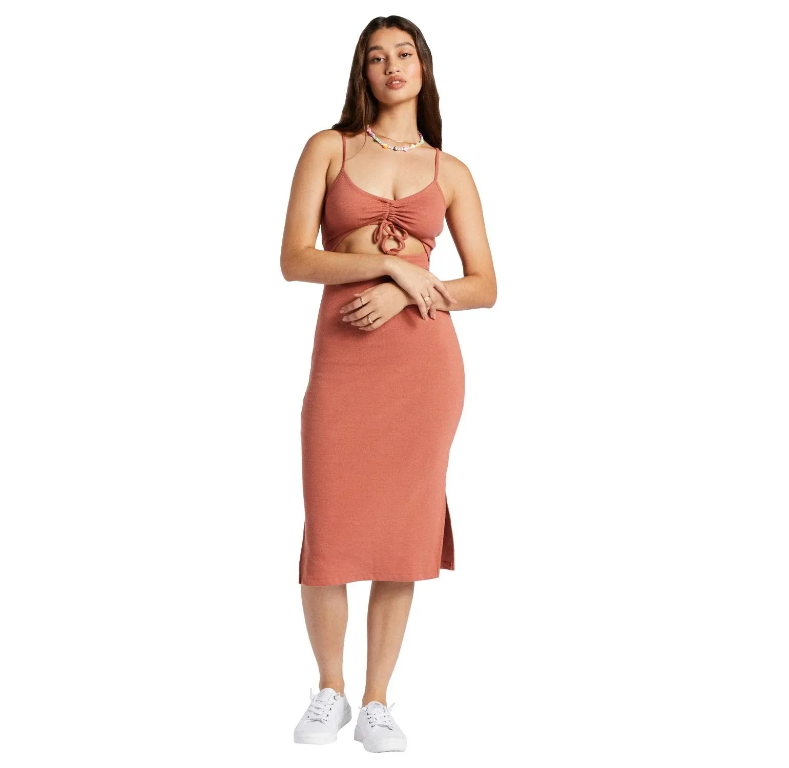 Roxy Wavey Baby Ruched Cutout Dress in Redwood Burl