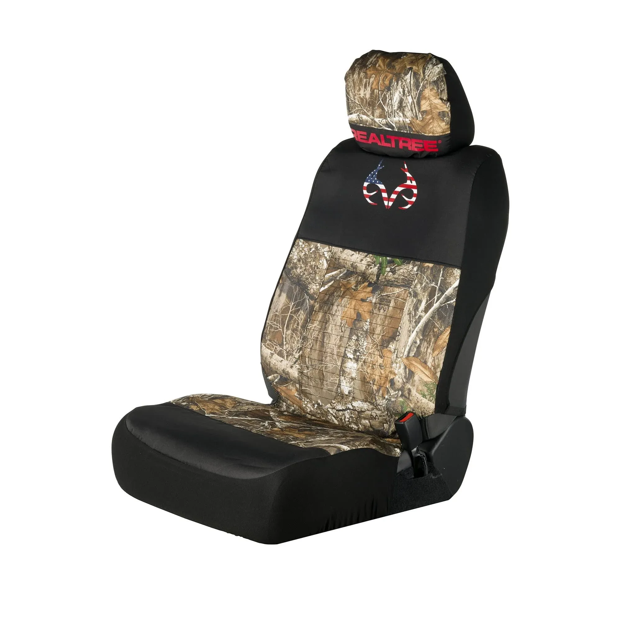 Realtree Universal Front and Bench Seat Covers, Water and Dirt Resistant Camo Seat Covers for Car, Truck, and SUV, American Antler(Realtree Edge), Low Back (Single)