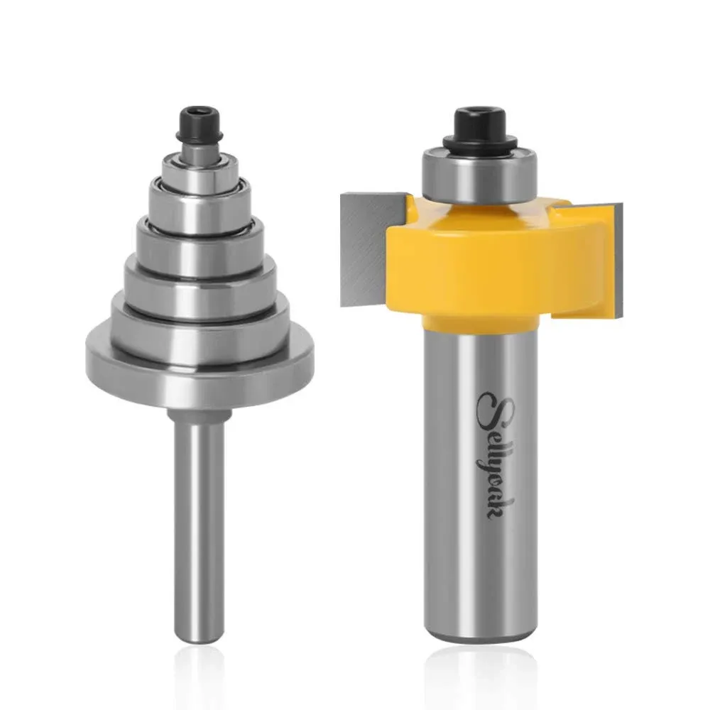 1/2 Inch Shank Rabbet Router Bit with 6 Bearings Set, SellyOak Multi Rabbeting Router Bit Set for Multiple Depths (1/8", 1/4", 5/16", 3/8", 7/16", 1/2" Interchangeable and Adjustable Bearings)