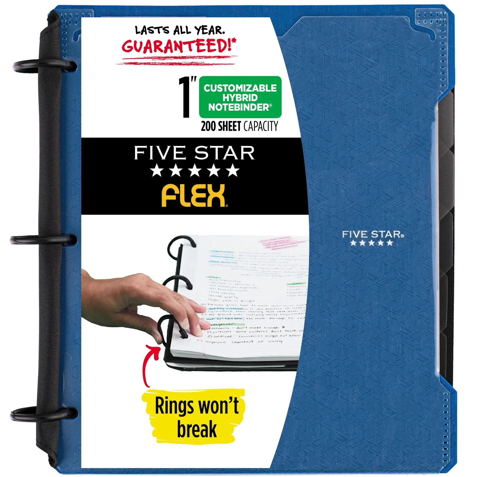 Five Star Flex 1 Refillable Notebook with Customizable Cover Plus Study App 60, Blue