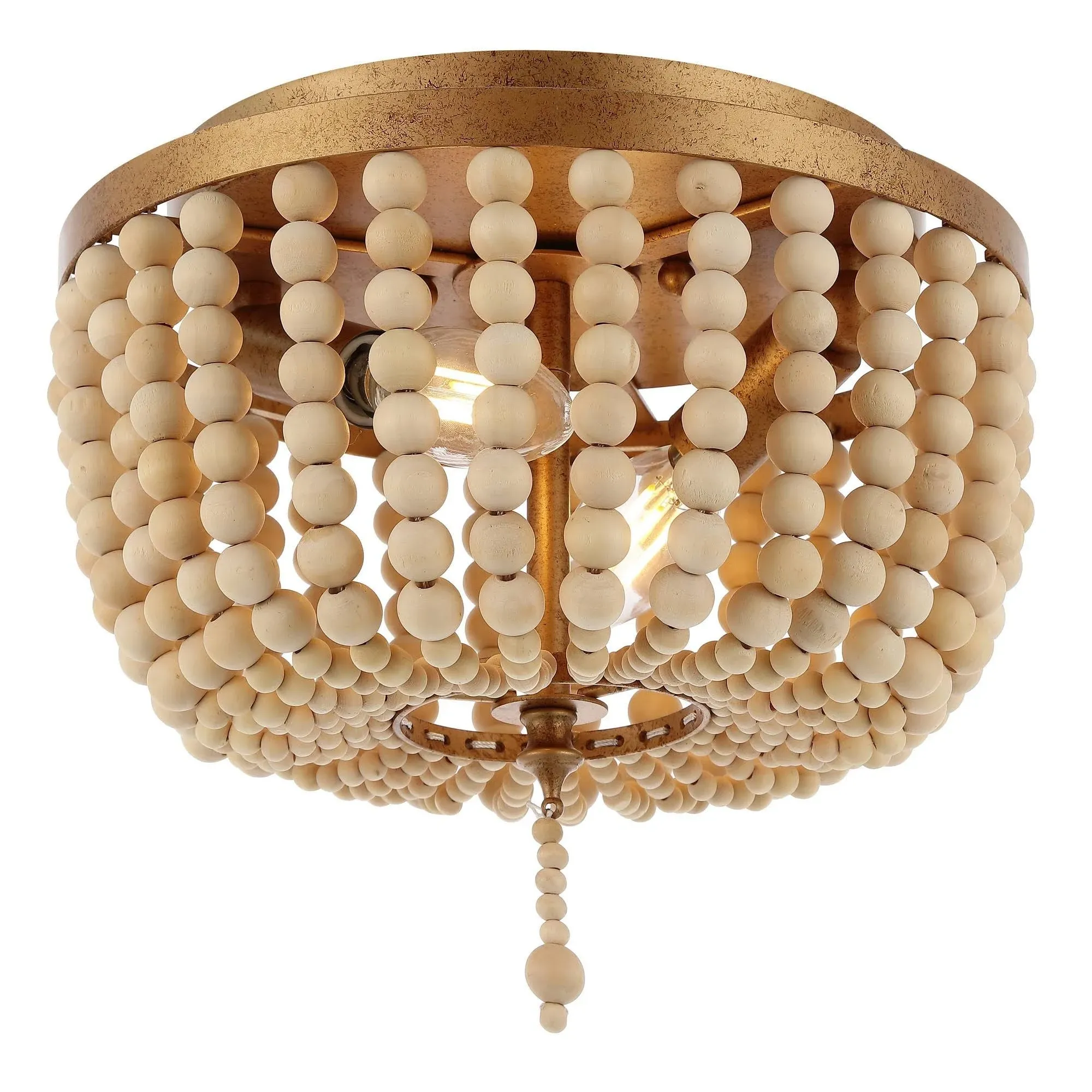 Jonathan Y Allison 2-Light Shabby Chic Farmhouse Wood Beaded/Metal LED Flush Mount