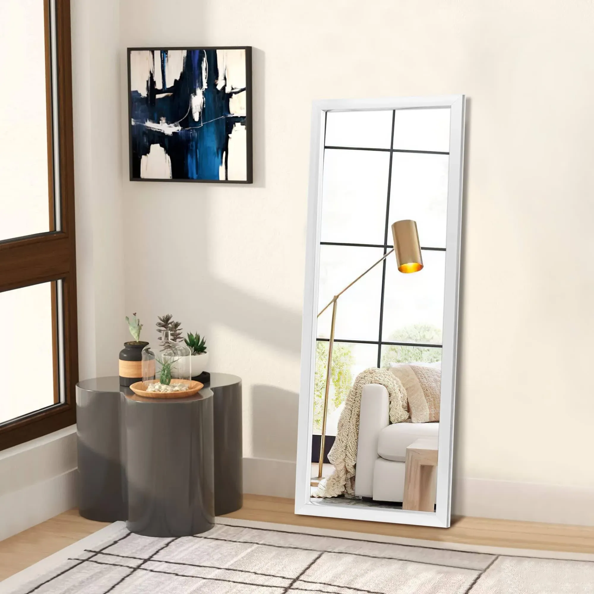 NeuType Full Length Mirror 43"x16" Large Mirror Bedroom Locker Room Standing Hanging Mirror Dressing Mirror, White(No Stand)