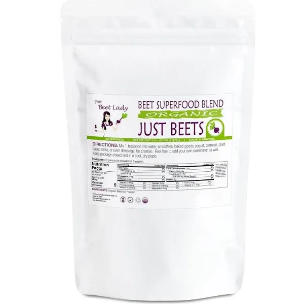 The Beet Lady Just Beets Beet Superfood Powder - 100% bio-available nutrients from good food. Organic, plant-based, non-GMO, clean and raw. 60 servings.