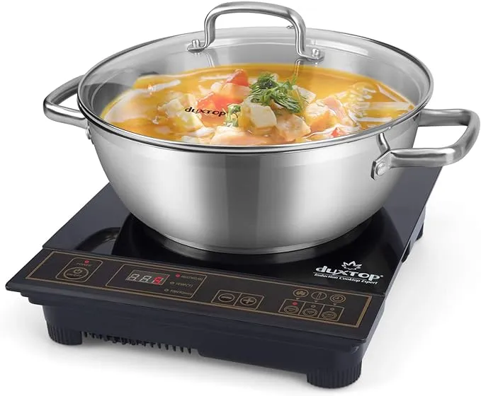 Duxtop 1800W Portable Induction Cooktop, Countertop Burner Included 5.7 Quarts Professional Stainless Steel Cooking Pot with Lid, Heavy Impact-bonded Bottom