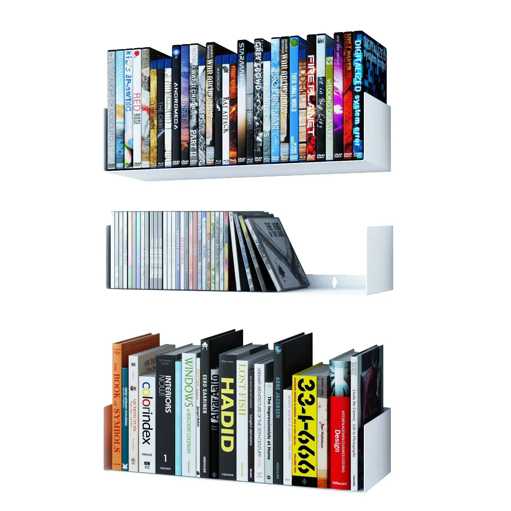 Wallniture Bali Black Bookshelf and CD DVD Storage Shelf Set of 3, Metal Floating Book Shelves for Wall