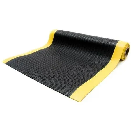 Bertech Black w/ Yellow Border Ribbed Anti-Fatigue Mat, 3&#039; x 6&#039; x 3/8&#034; Thick