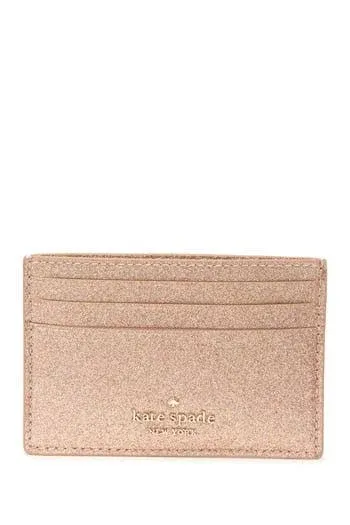 Kate Spade New York WLRU5774 Joeley Glitter Small Slim Card Hold Case Wallet Rose Gold