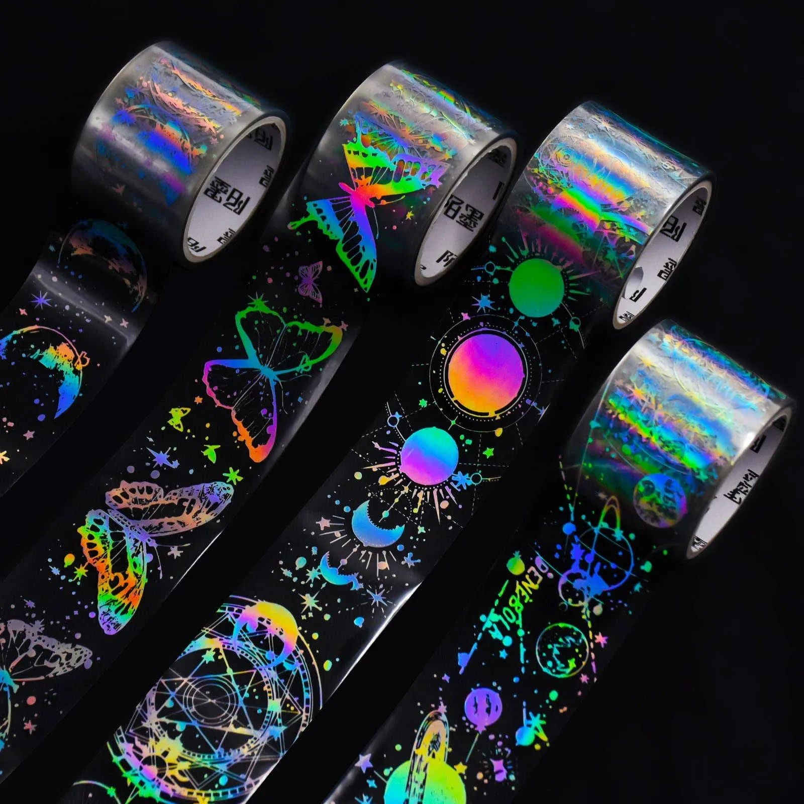 BROVITI 4 Roll Vintage Holographic Glitter Butterfly Astronomy PET Tape Resin St