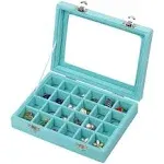 24 Grids Velvet Glass Ring Earrings Jewelry Box Earrings Organiser Storage Holder Display Case