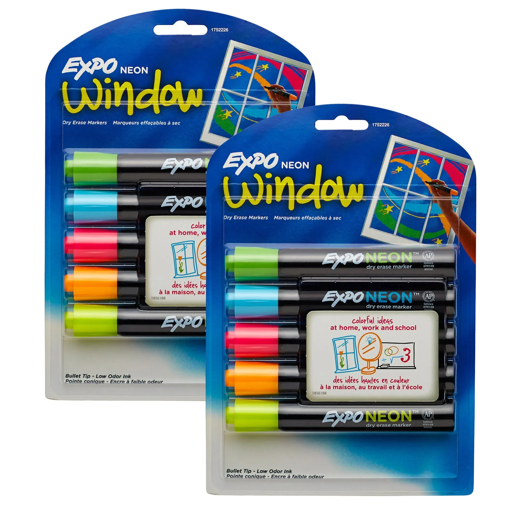 Expo Neon Dry Erase Marker, Bullet Tip, Assorted, 5 per Pack, 2 Packs