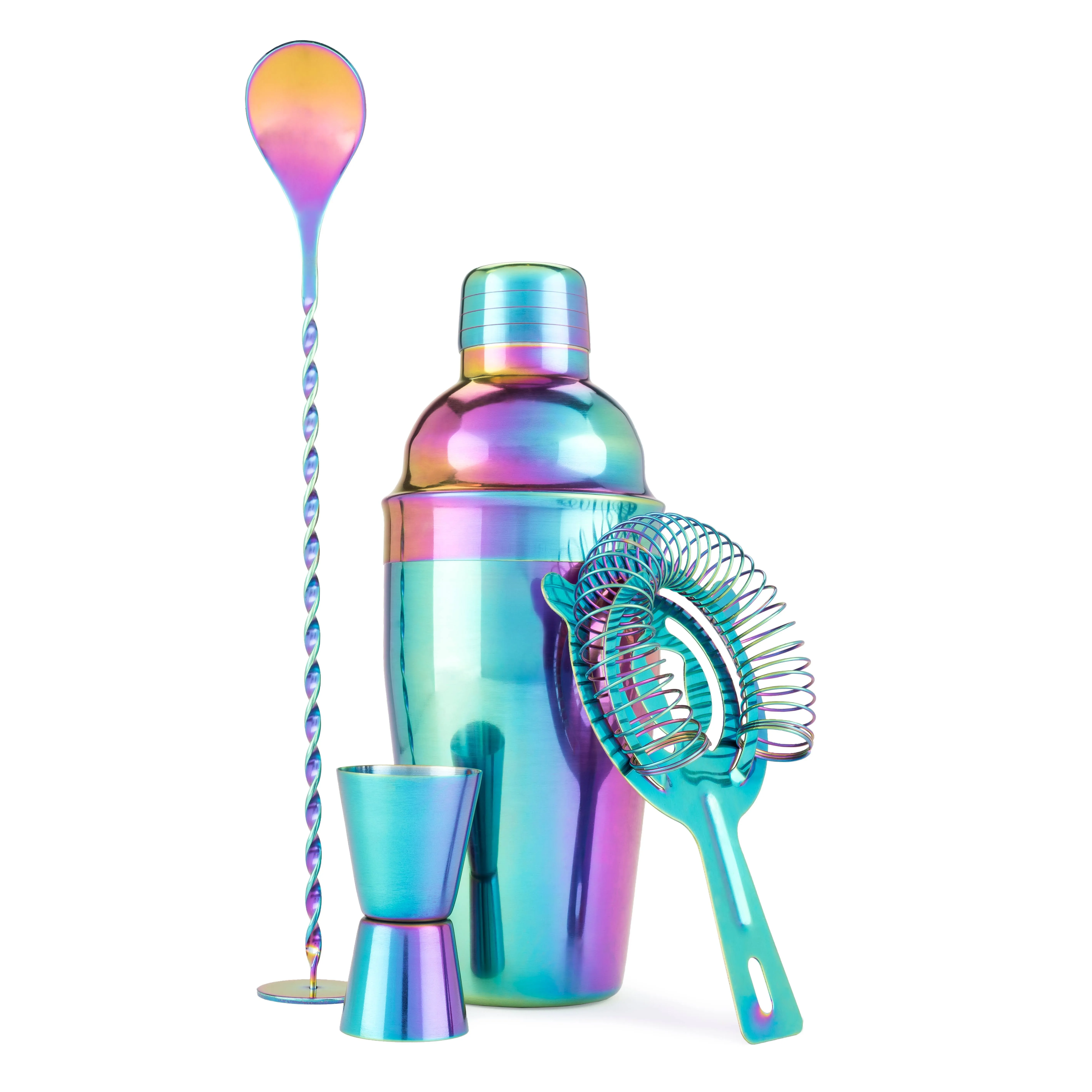 Blush Mirage Rainbow Cocktail Shaker Set Bartender Kit Includes Bar Shaker Muddler Bar Spoon Jigger Strainer, Mix Drink Shaker Kit, Bar Tools Set