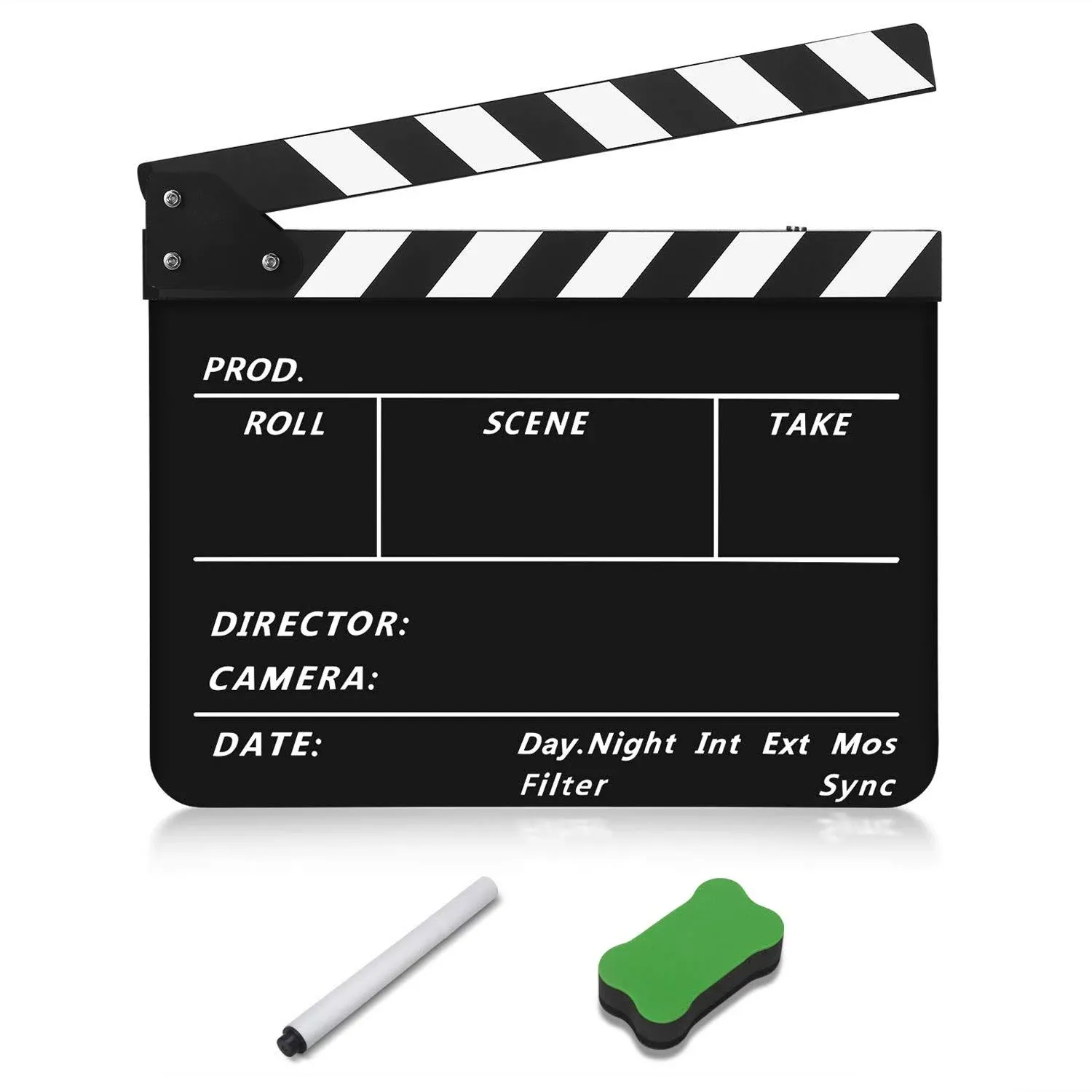 Swpeet 8Pcs 10"x12" Acrylic Film Movie Directors Clapboard Kit, Magnetic Blackboard Eraser, M3 Hex Wrench and 5Pcs Custom Pens Dry Erase Director Clapper Coating Board Slate for Director or Film Fans