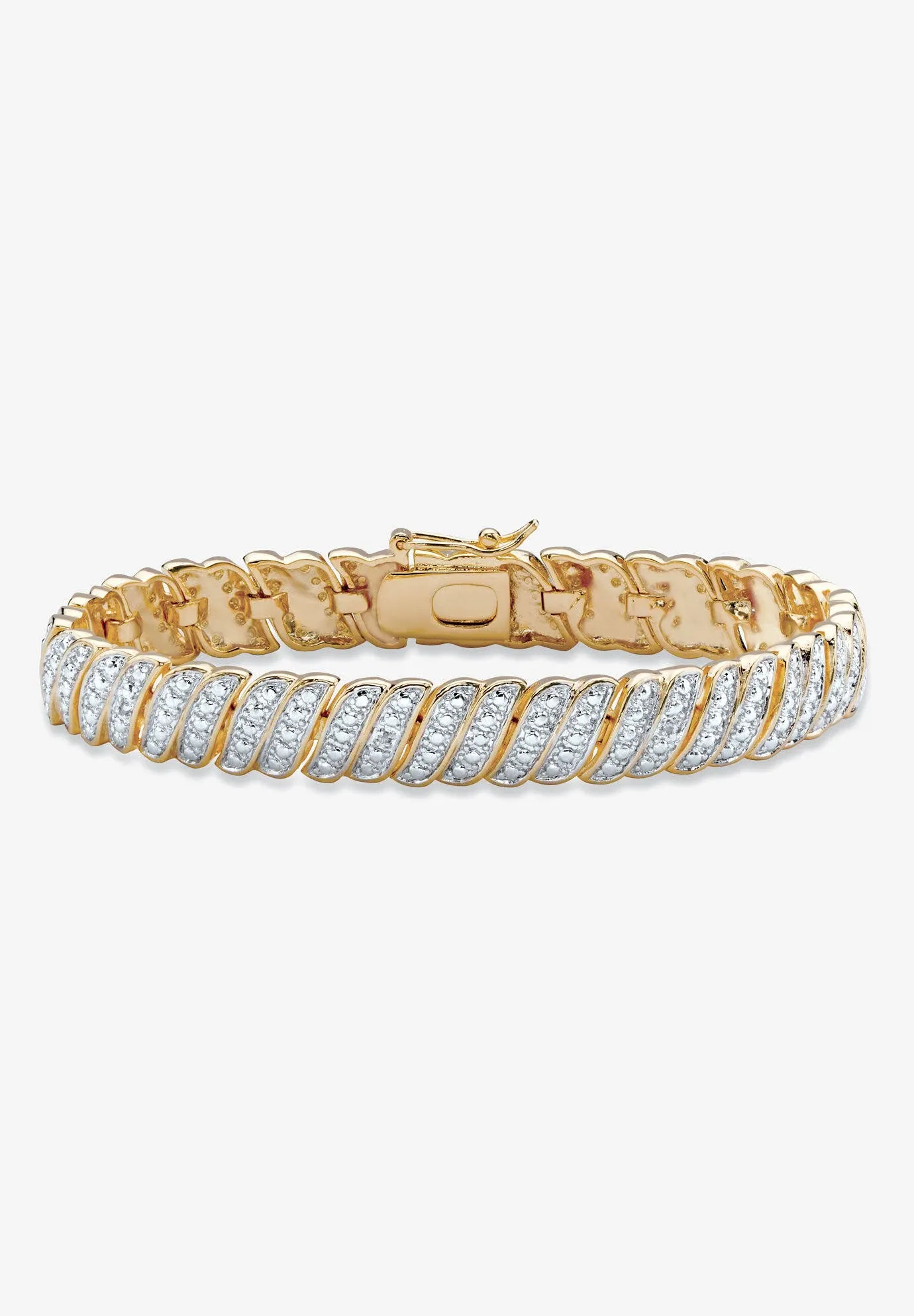 Diamond Accent Two-Tone Pave-Style S-Link Tennis Bracelet Gold-Plated 8"