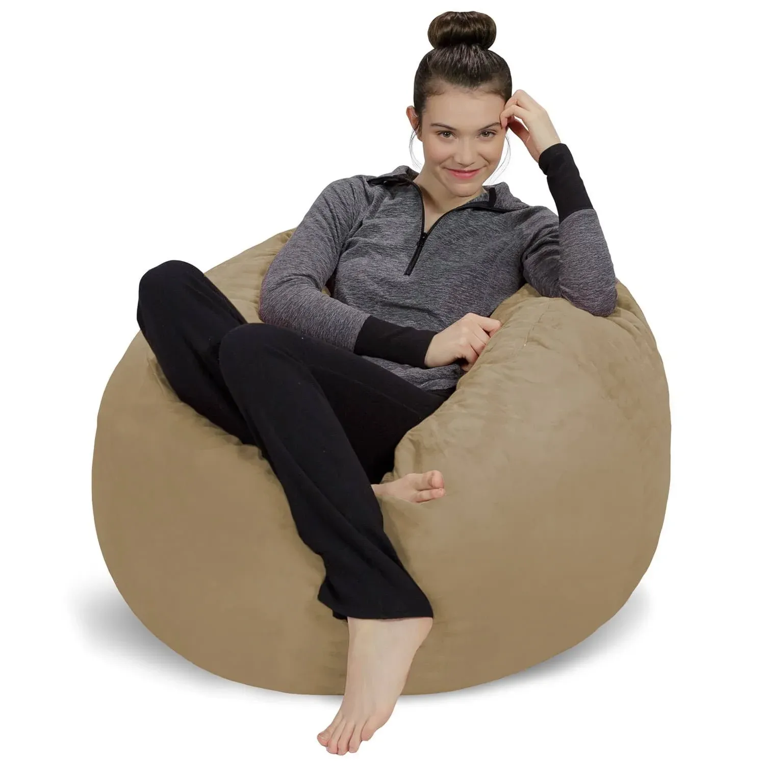 Sofa Sack Bean Bag Chair - Plush, Ultra Soft - Memory Foam Bean Bag Chair with Microsuede Cover - Stuffed Foam Filled Furniture and Accessories for Dorm Room 3 Feet - Beige