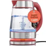 Speed-Boil Electric Kettle - 1.7L Water Boiler 1500W, Coffee & Tea Kettle Borosilicate Glass, Easy Clean Wide Opening, Auto Shut-Off, Cool Touch Handle, LED Light. 360° Rotation, Boil Dry Protection